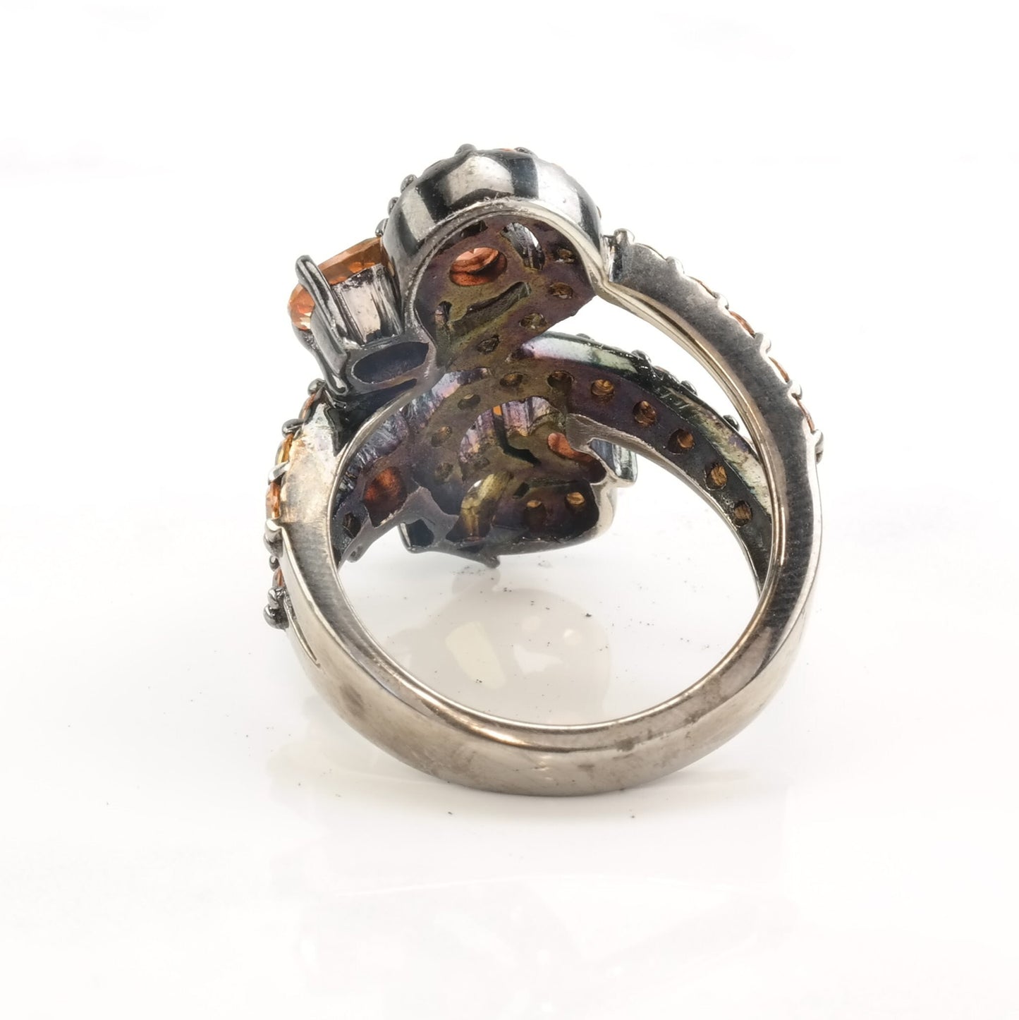 Vintage Silver Ring Citrine Sapphire Oxidized Size 7 1/2