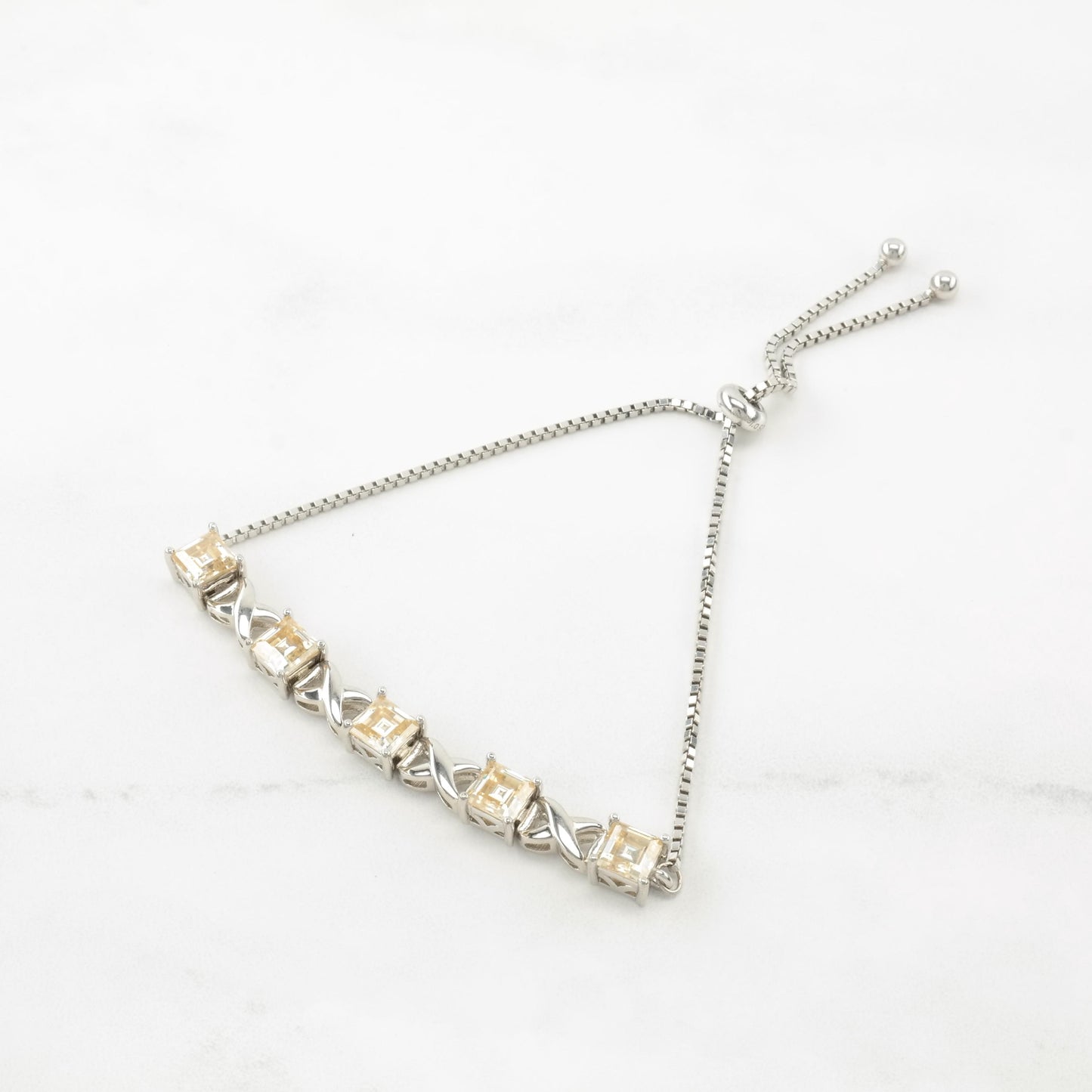 Square Yellow Moissanite Sterling Silver Bolo Bracelet