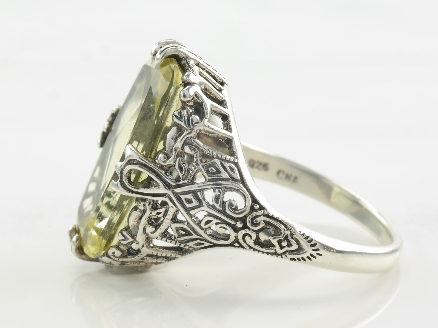 Vintage Sterling Silver Ring Citrine Ornate Size 6 3/4
