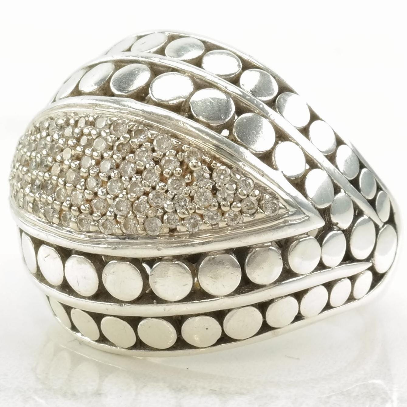 Vintage John Hardy Silver Ring Pave Diamond 18K Gold Sterling Size 7