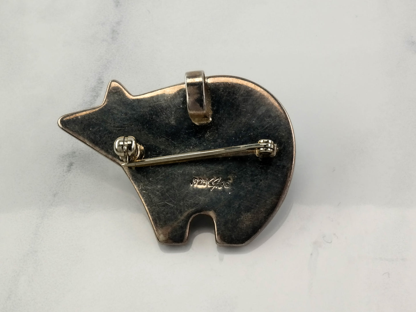 Vintage Bear Gemstone Inlay Sterling Silver Pendant Carolyn Pollack