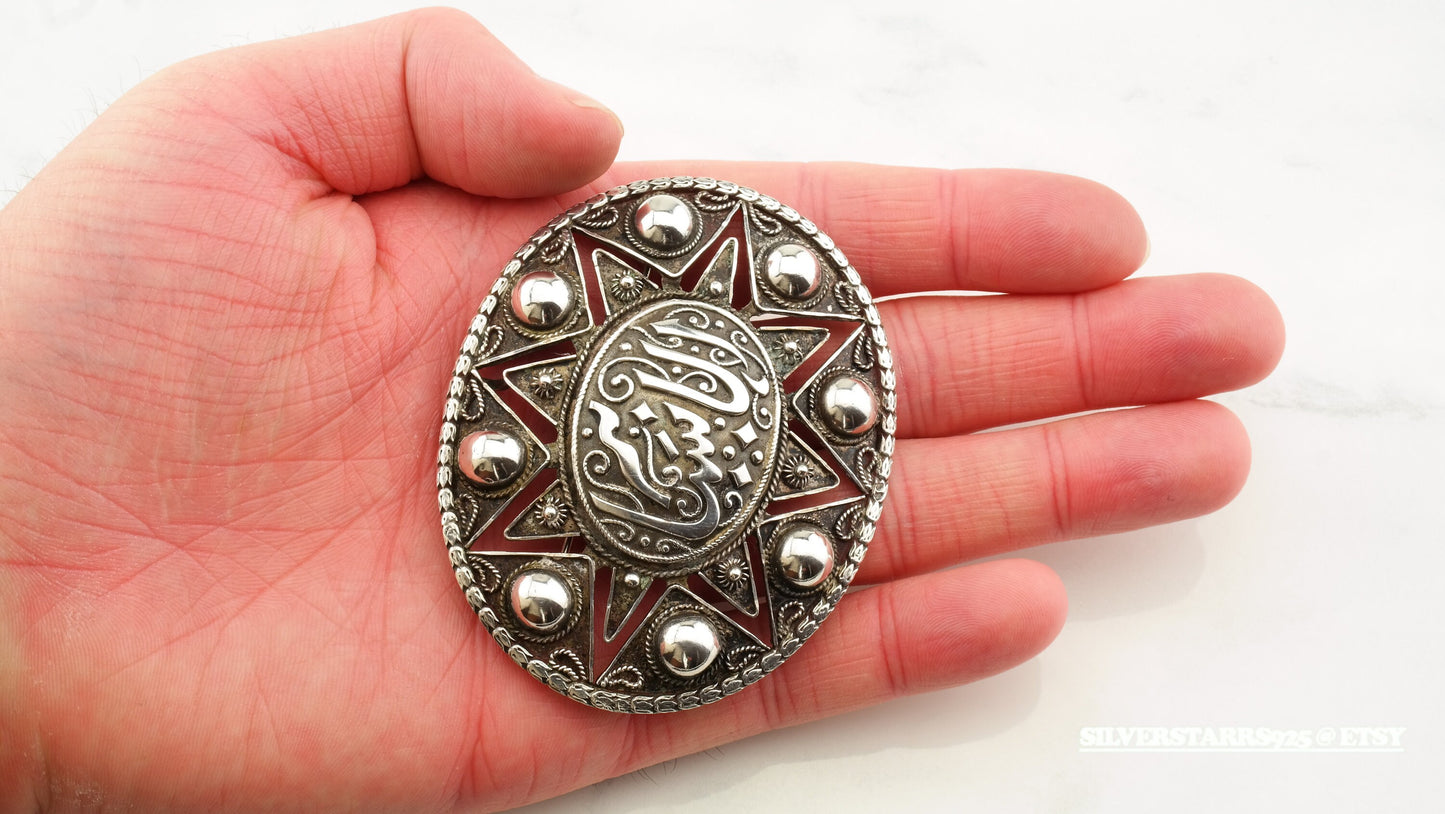 Oval Silver Brooch Pendant Filigree Islamic Sterling B1332