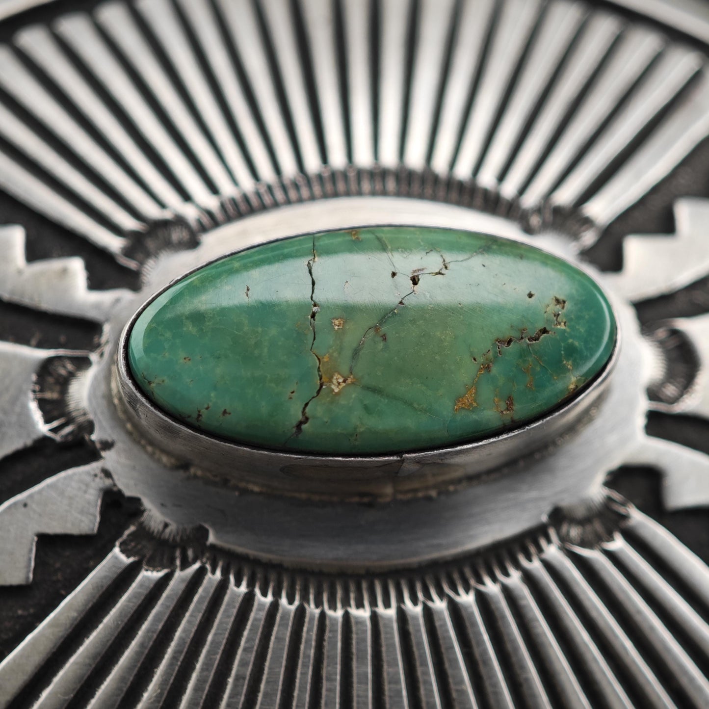 Turquoise Overlay Belt Buckle by Henry Morgan Native American Sterling Silver