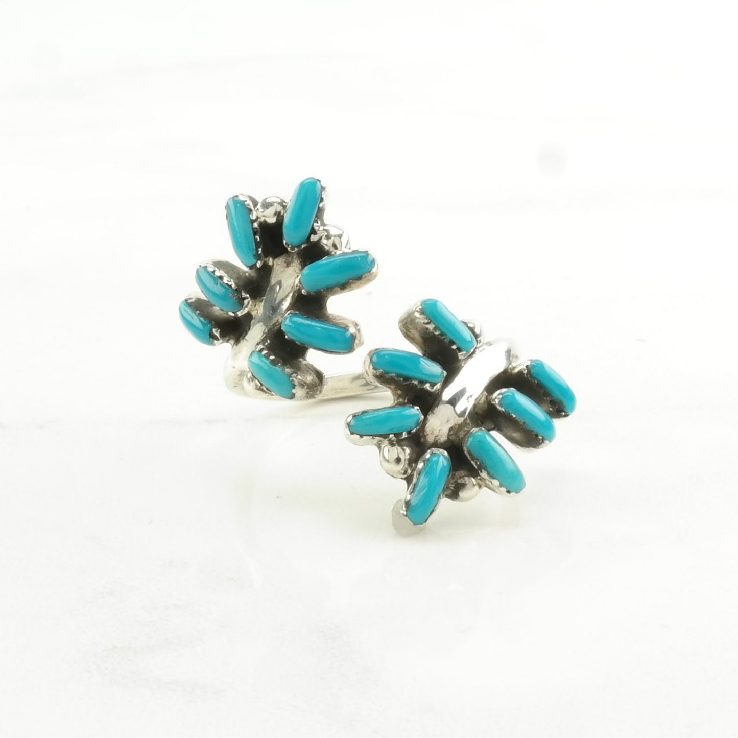 Vintage Southwest Silver Ring Block Turquoise Bypass Sterling Blue Size 7 3/4