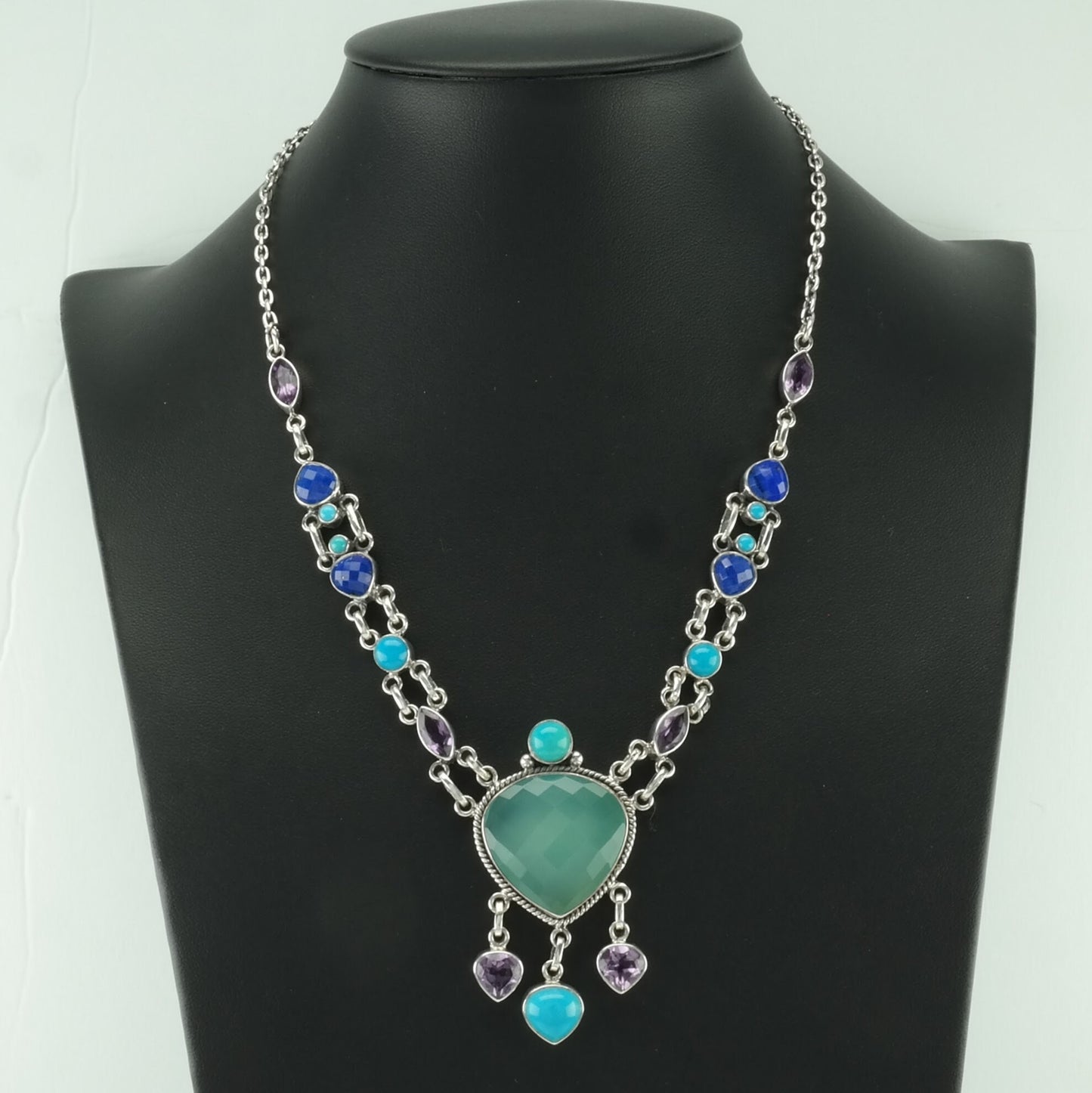 Vintage Nicky Butler Sterling Silver Blue Purple Cluster Necklace