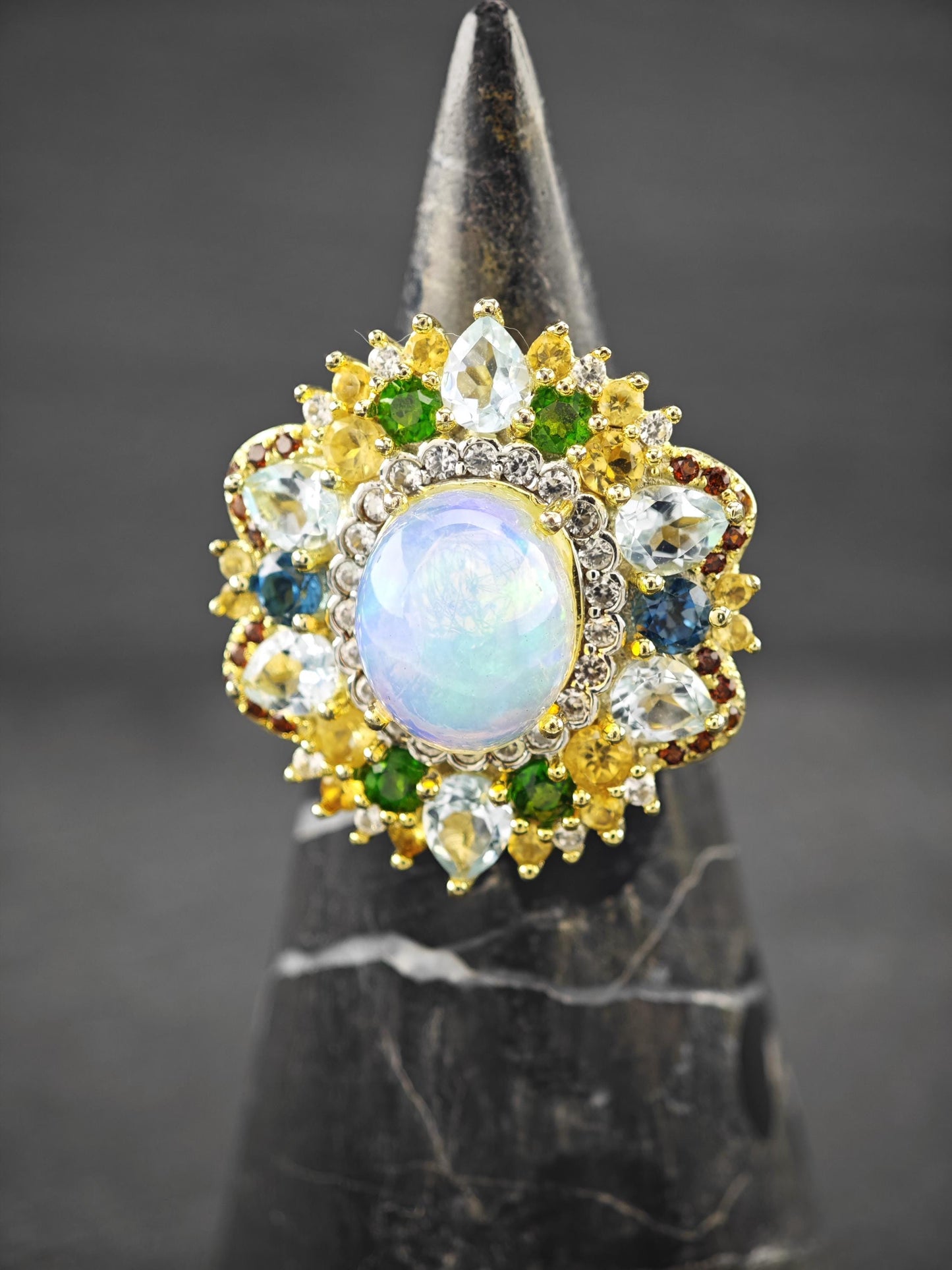 Vintage Multi-stone, Topaz, Opal Ring Sterling Silver