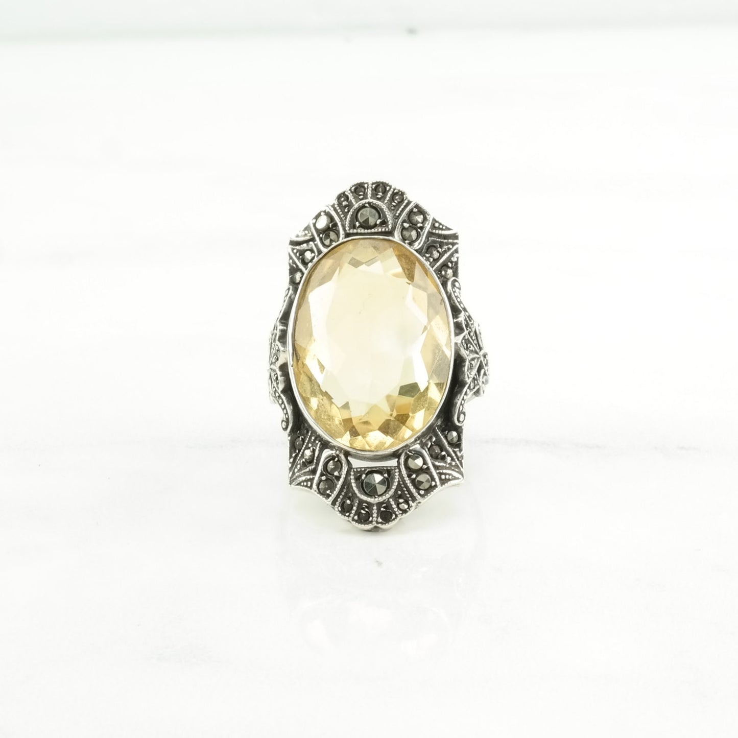 Vintage Art Deco, Germany Silver Ring Citrine Sterling Yellow Size 7 3/4