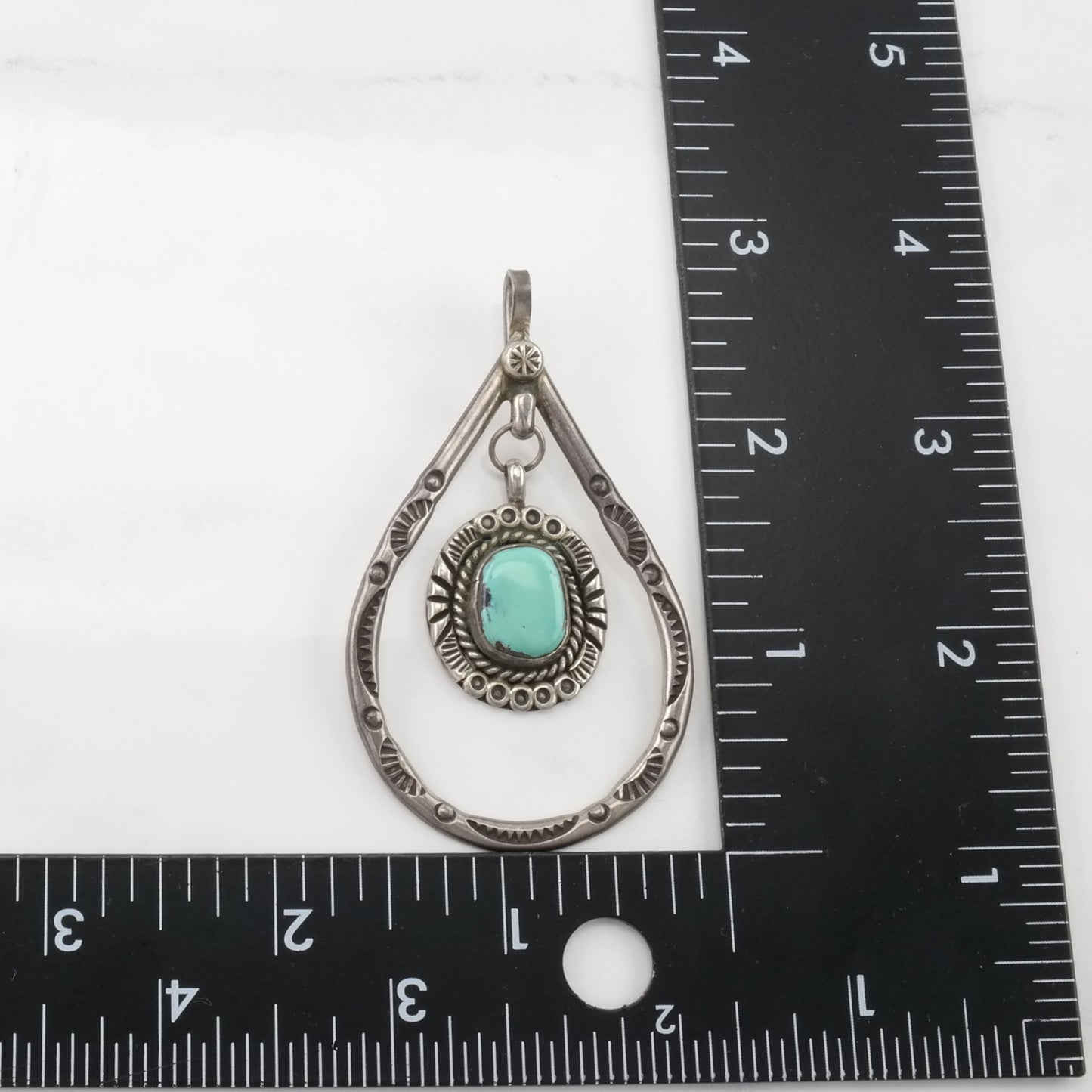 Vintage Native American Turquoise Hanging Stone Sterling Silver Pendant