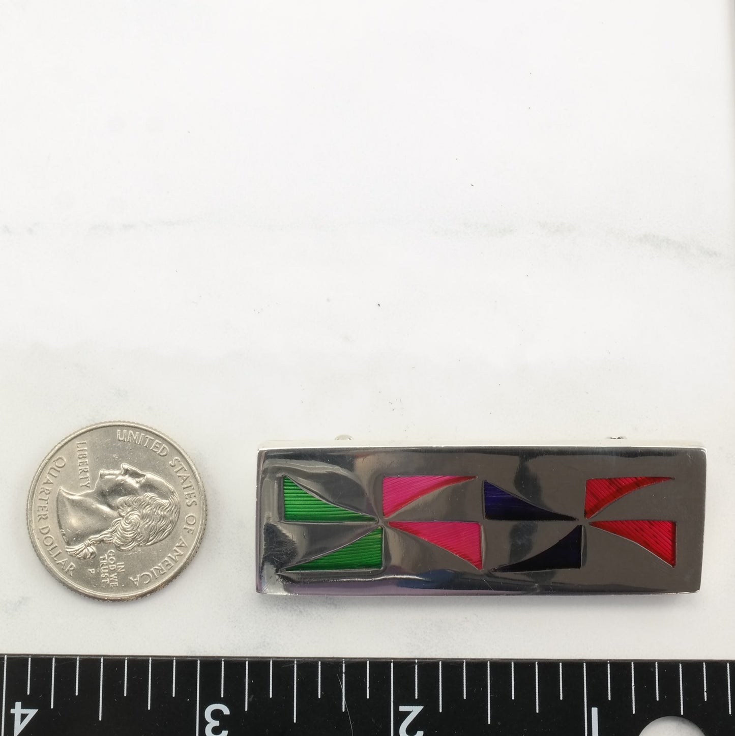 Modernist Sterling Silver Brooch Rectangle Glass B1594