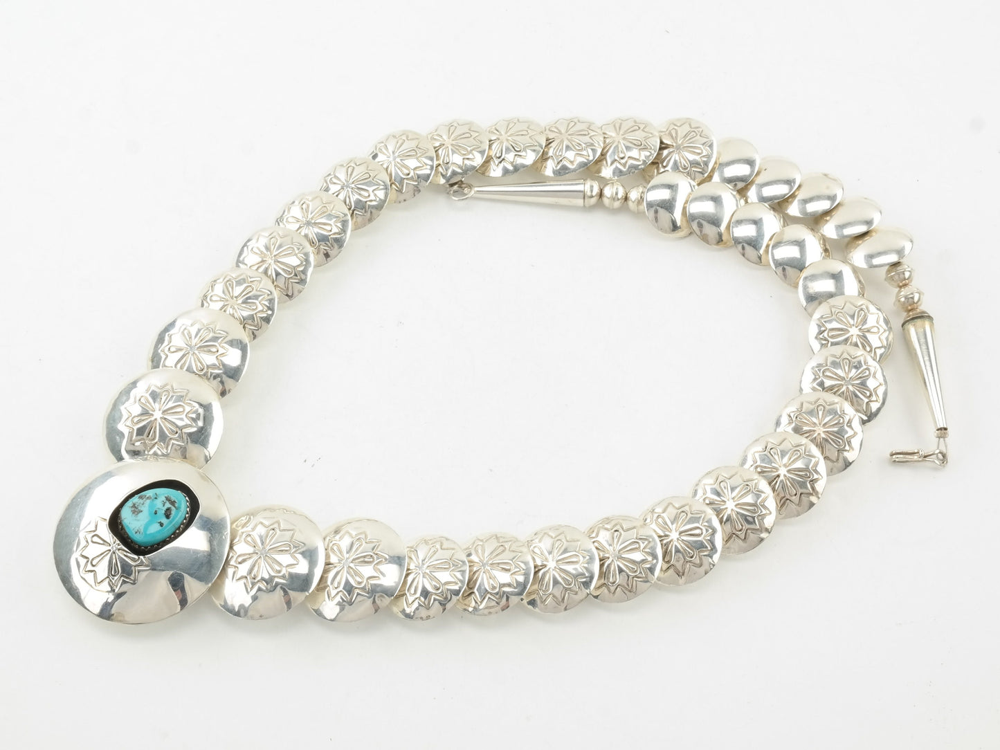 Vintage Sterling Silver Blue Turquoise Disc Reversible Necklace