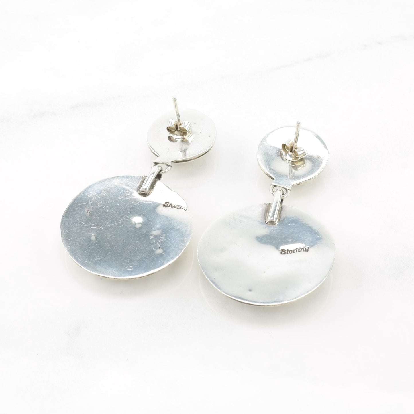 Vintage Native American Sterling Silver Pierced Dangle Earrings