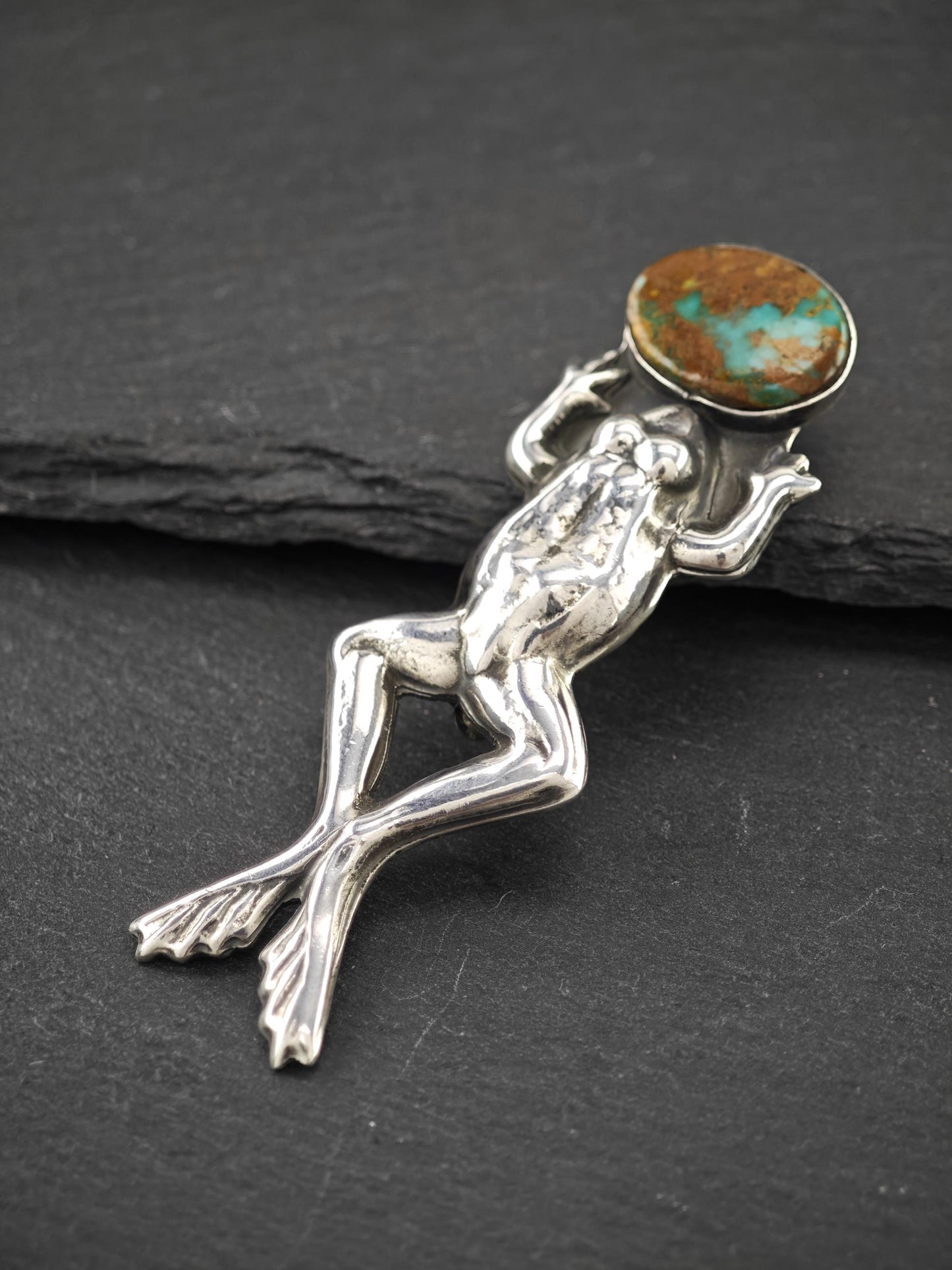 Vintage Turquoise, Frog Brooch Sterling Silver