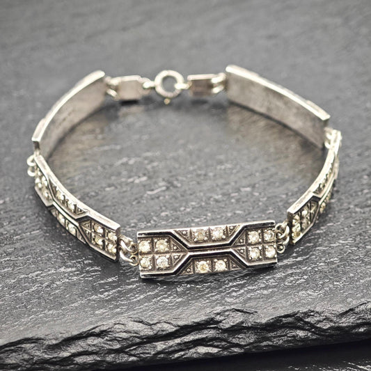 Antique Art Deco Enamel Paste Bracelet Sterling Silver