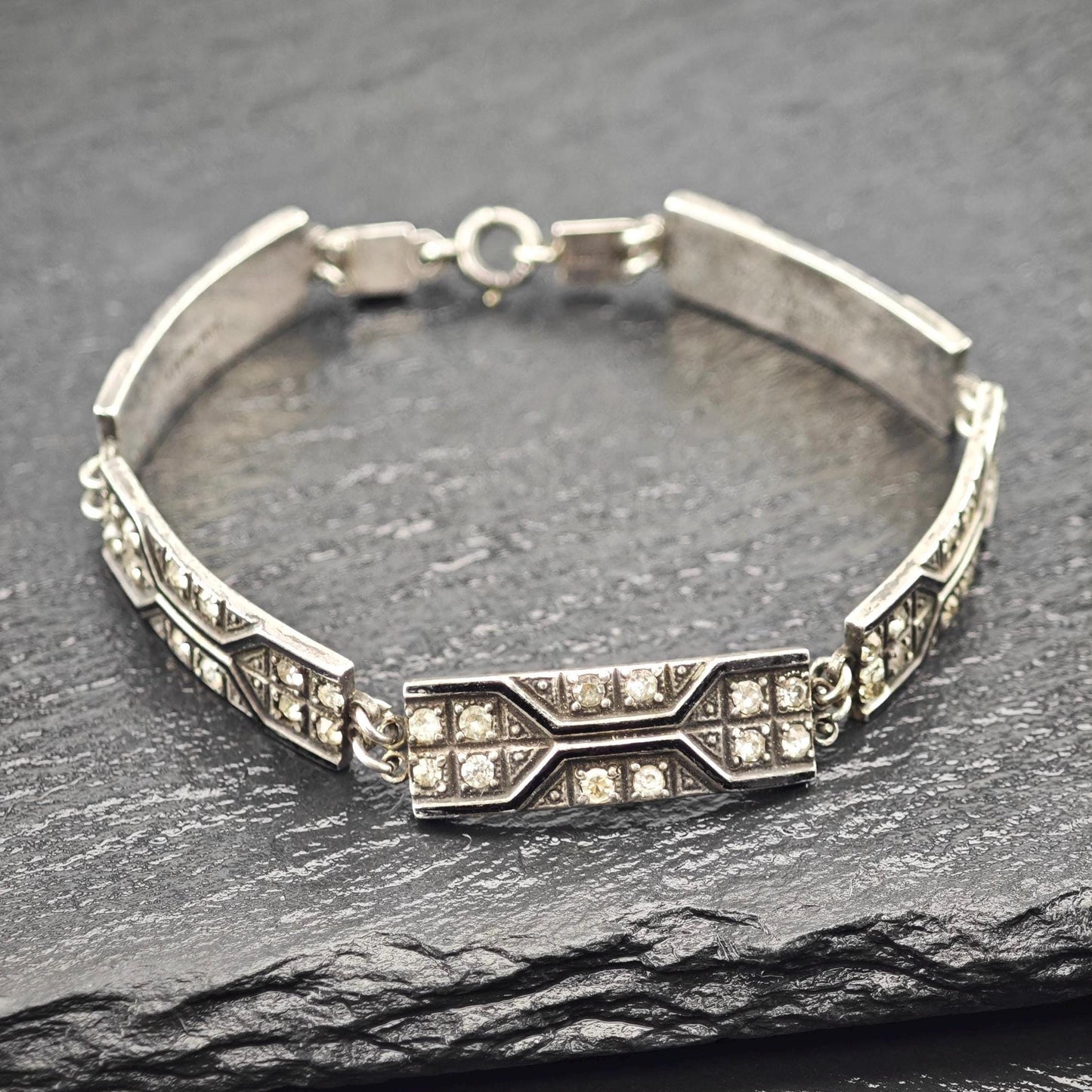 Antique Art Deco Enamel Paste Bracelet Sterling Silver