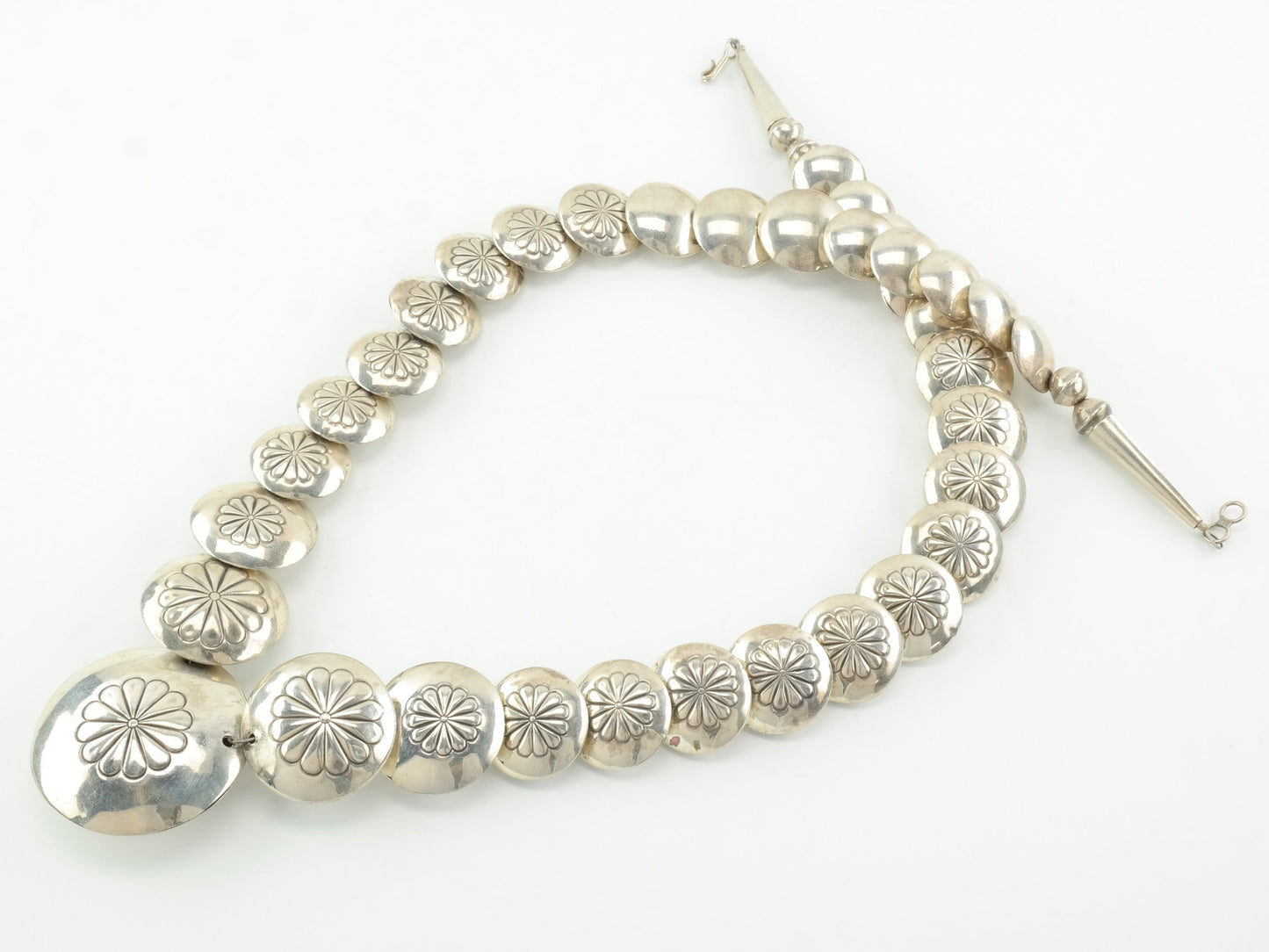 Native American Sterling Silver, Blue Turquoise, Reversible, Disc Bead Necklace