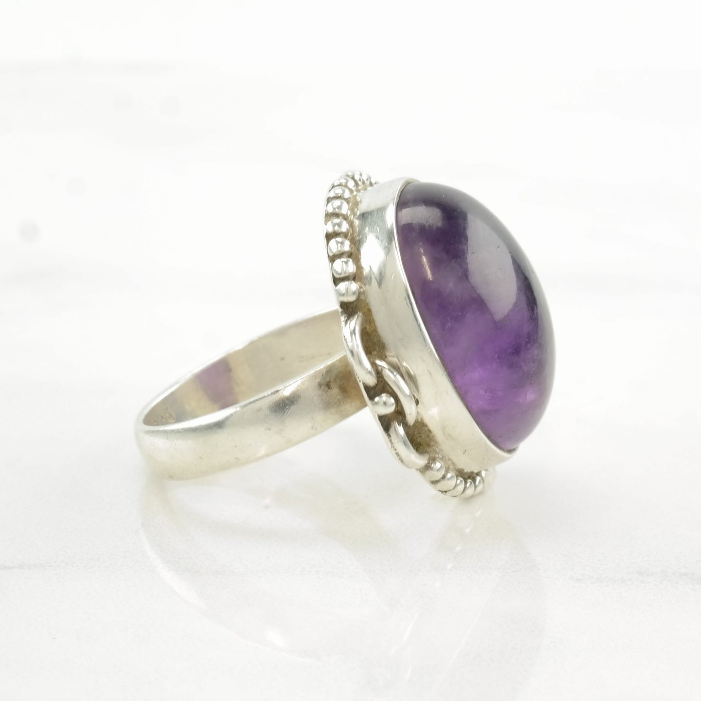 Vintage Sterling Silver Ring Amethyst Chain Link Accent Size 8 3/4