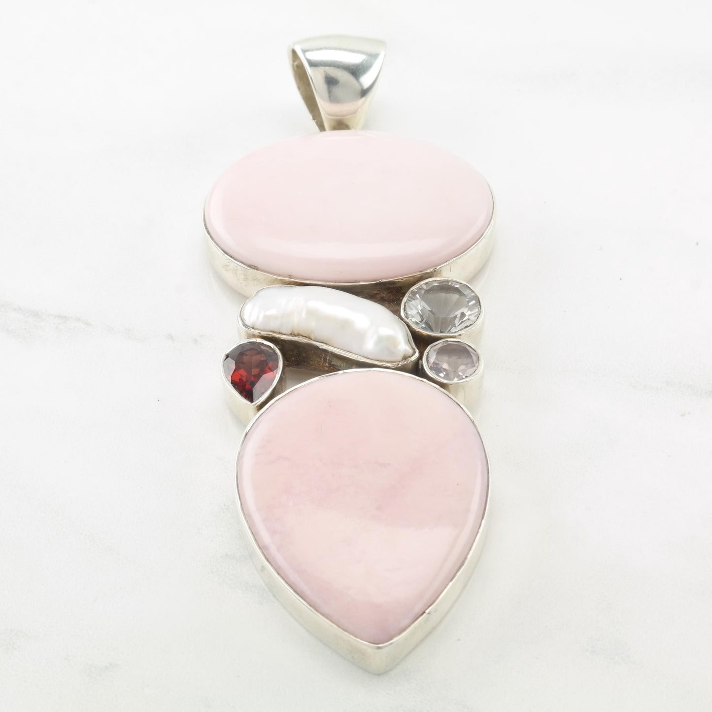 Vintage Large Sterling Silver Pink Pendant
