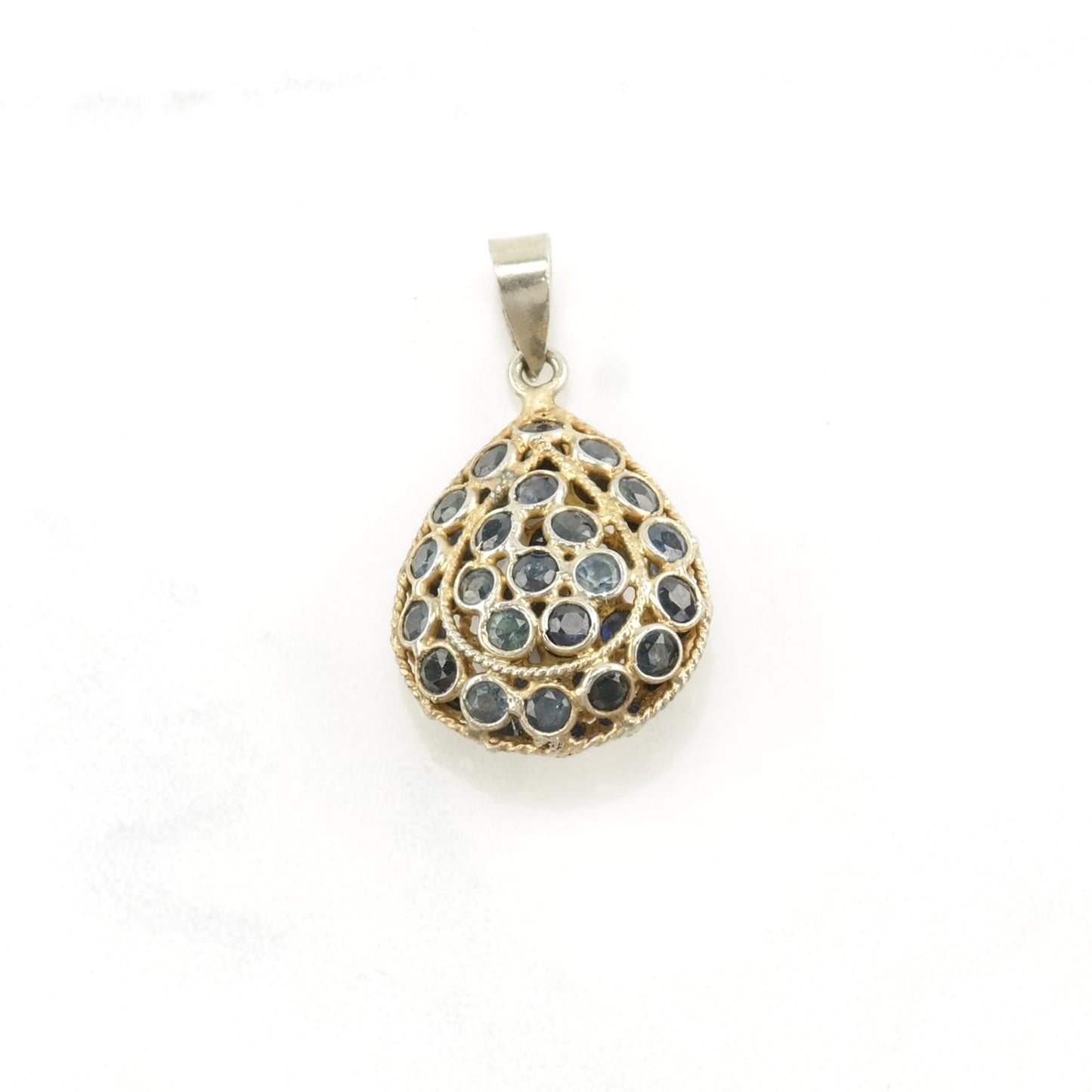 Vintage Natural Sapphire Gold Toned Sterling Silver Pendant