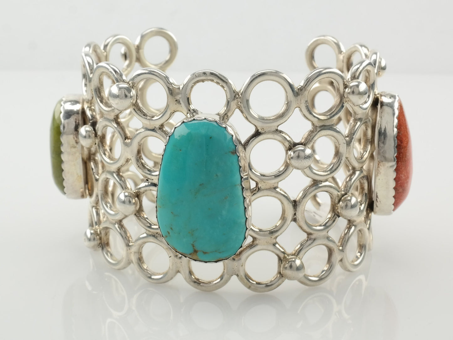 Turquoise Coral Sterling Cuff Bracelet Silver