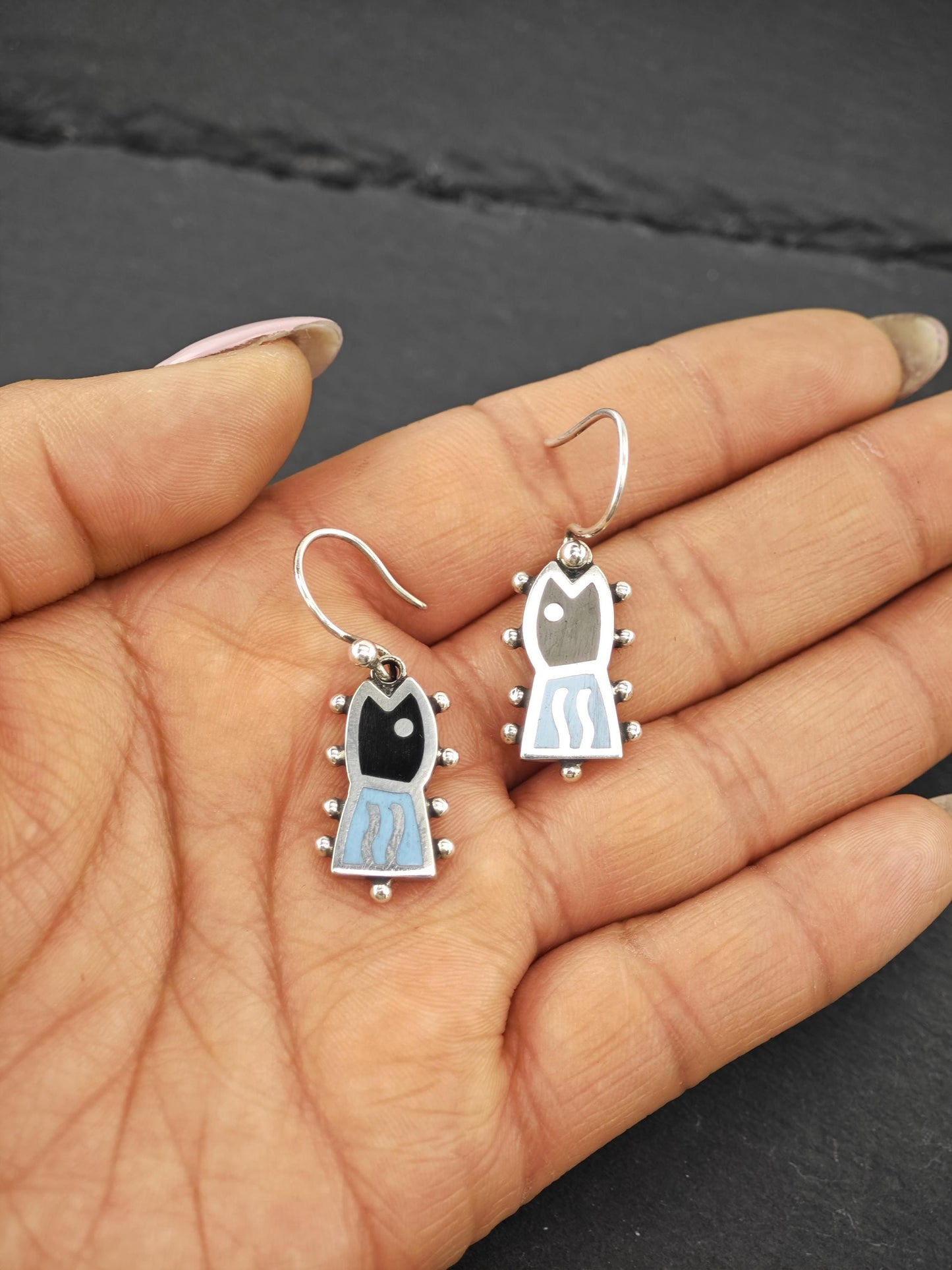 Jan Gjaltema Enamel, Fish Earrings Fish Hook Sterling Silver