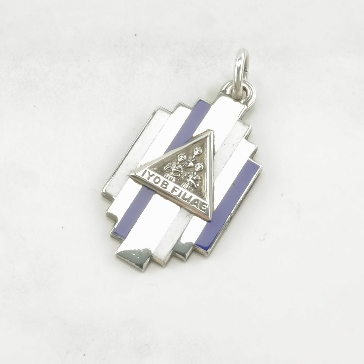 Vintage Art Deco Enamel Iyob Filiae Sterling Silver Pendant
