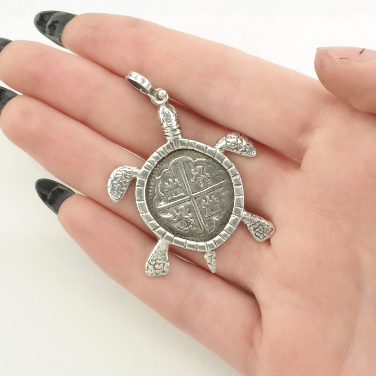 Vintage Turtle Crest, Coin Sterling Silver Pendant