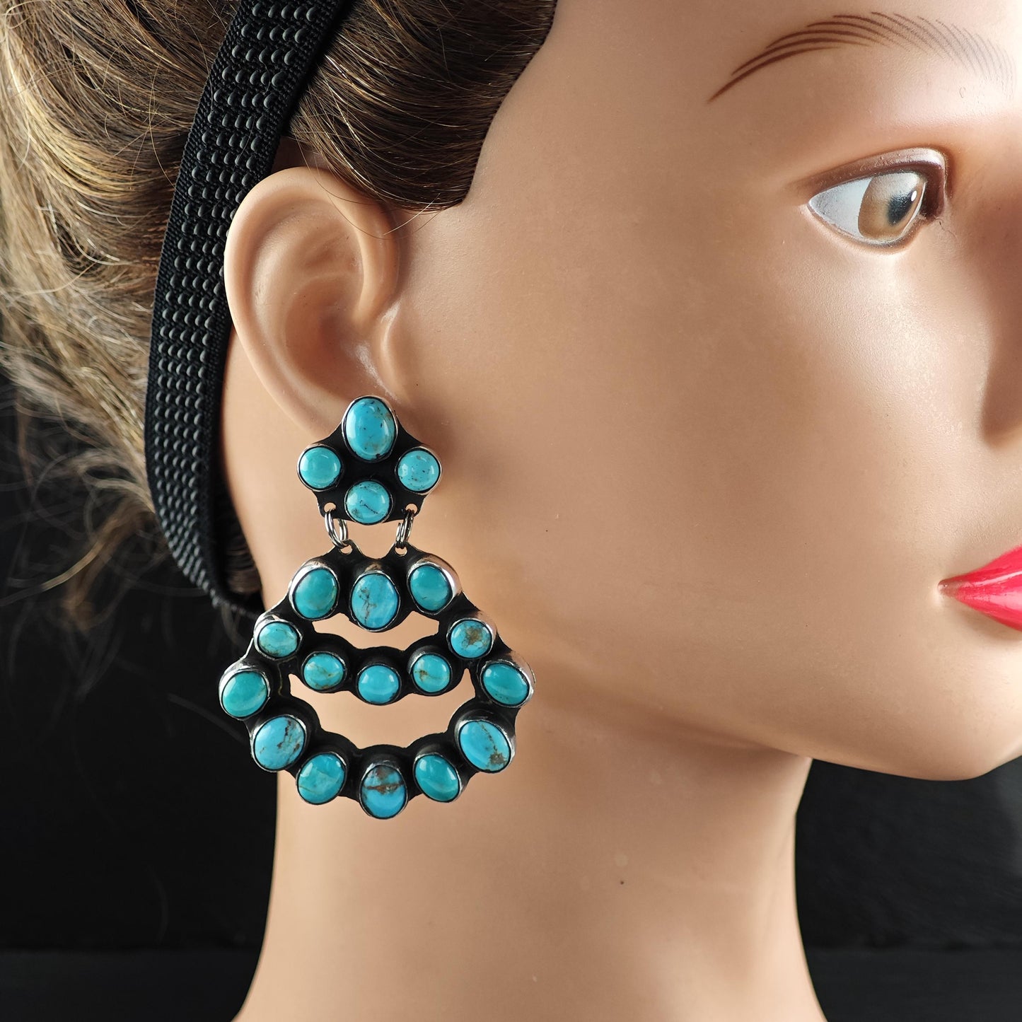 Rocki Gorman, Kee Cook Sterling Silver Turquoise Cluster Earrings - Unique Native American Jewelry