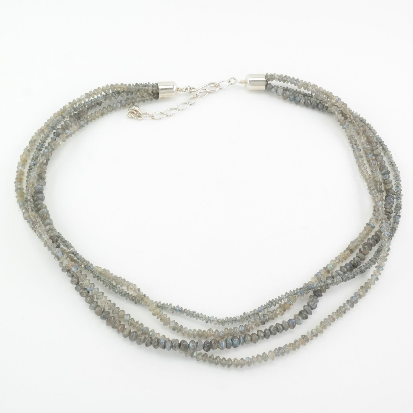 Vintage DTR Sterling Silver Labradorite Beaded 4 Strand Necklace