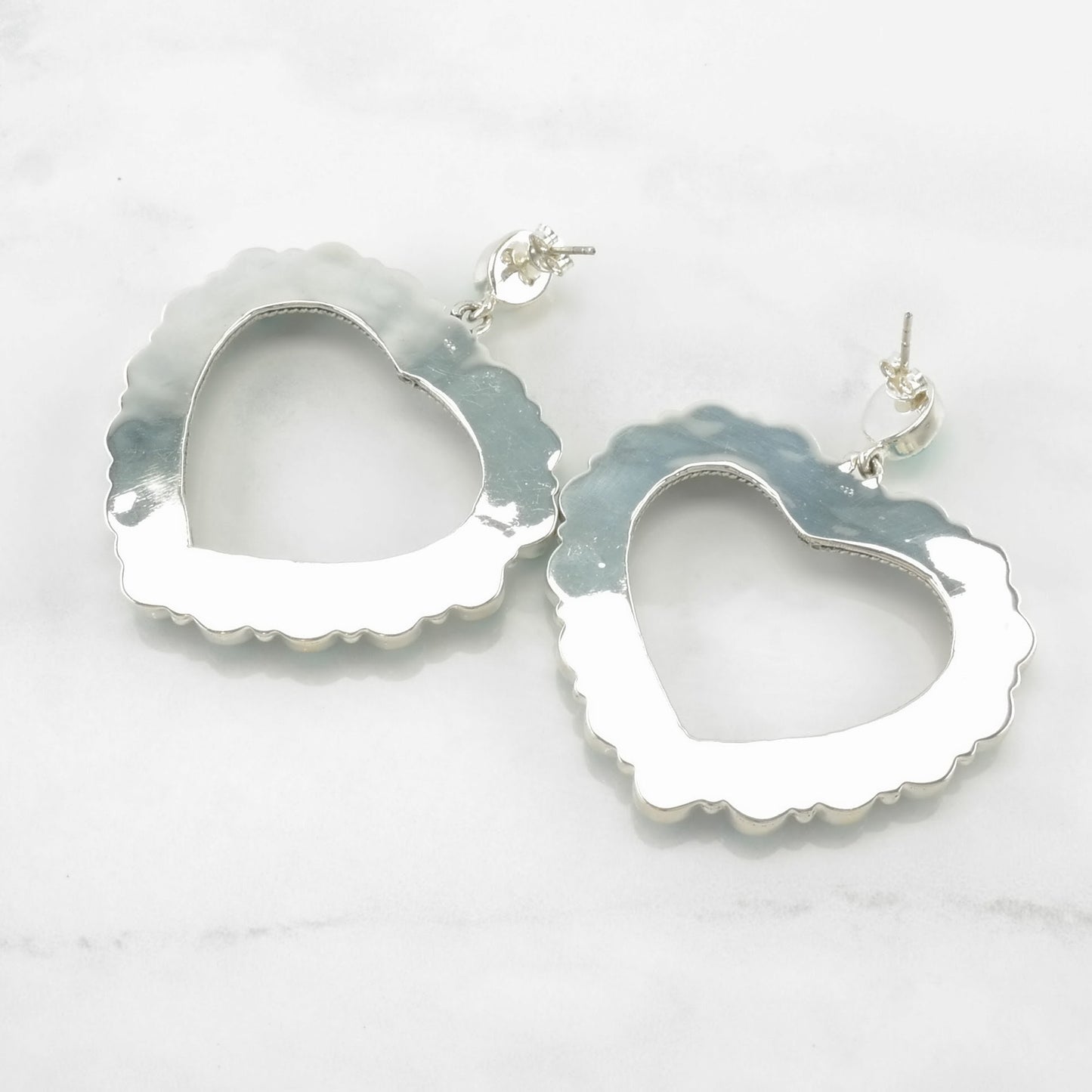 Vintage Sterling Silver Stud/Dangle Earrings Southwest Blue Turquoise, Cluster Heart