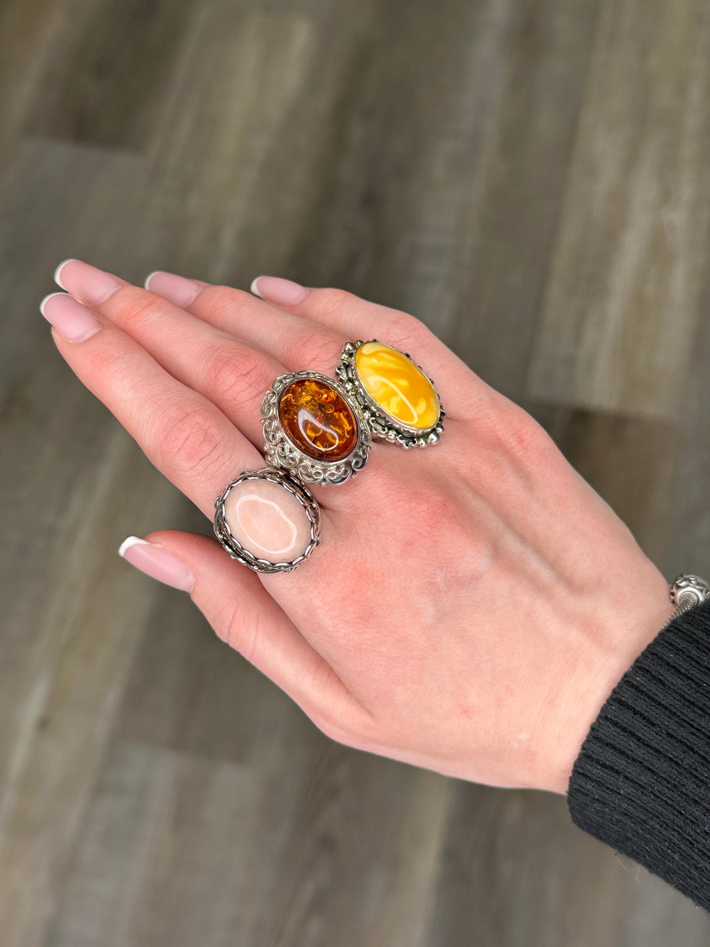 Vintage Relios Silver Ring Rhodonite Oval Copper Filigree Sterling Size 7 1/4