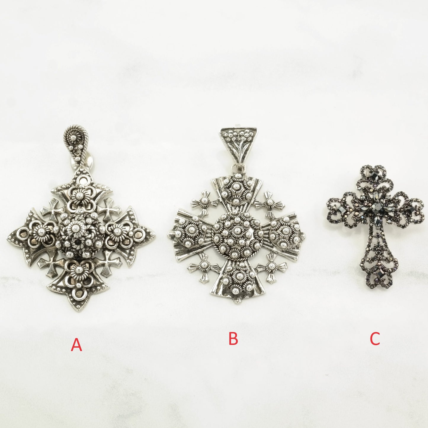 Vintage Jerusalem Cross Black Onyx Cross Sterling Silver Pendant