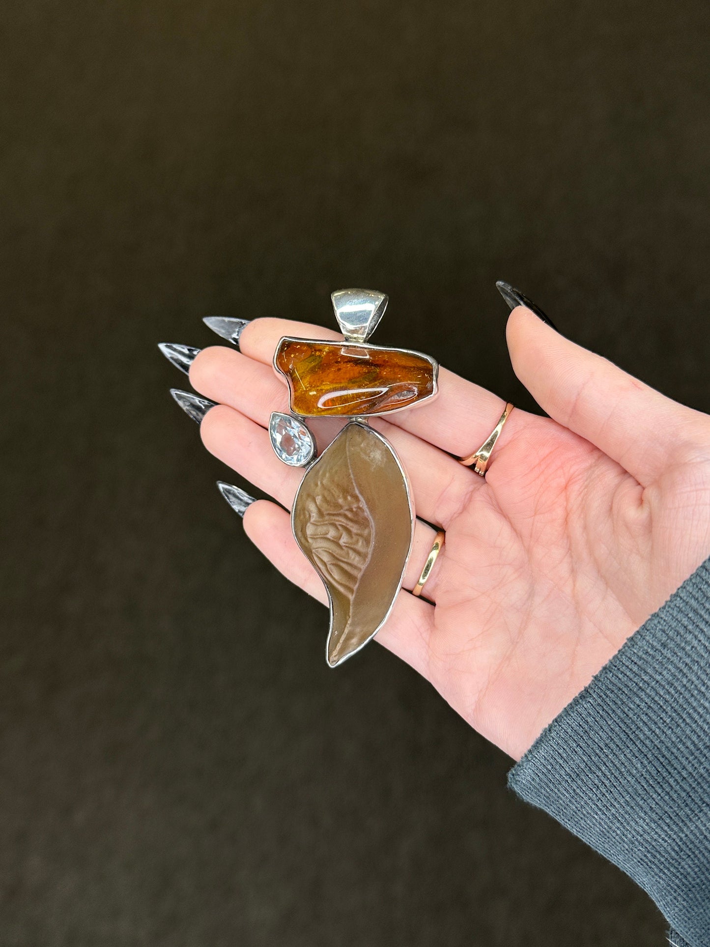 Starborn Sterling Silver Pendant with Baltic Amber & Gemstone P2067