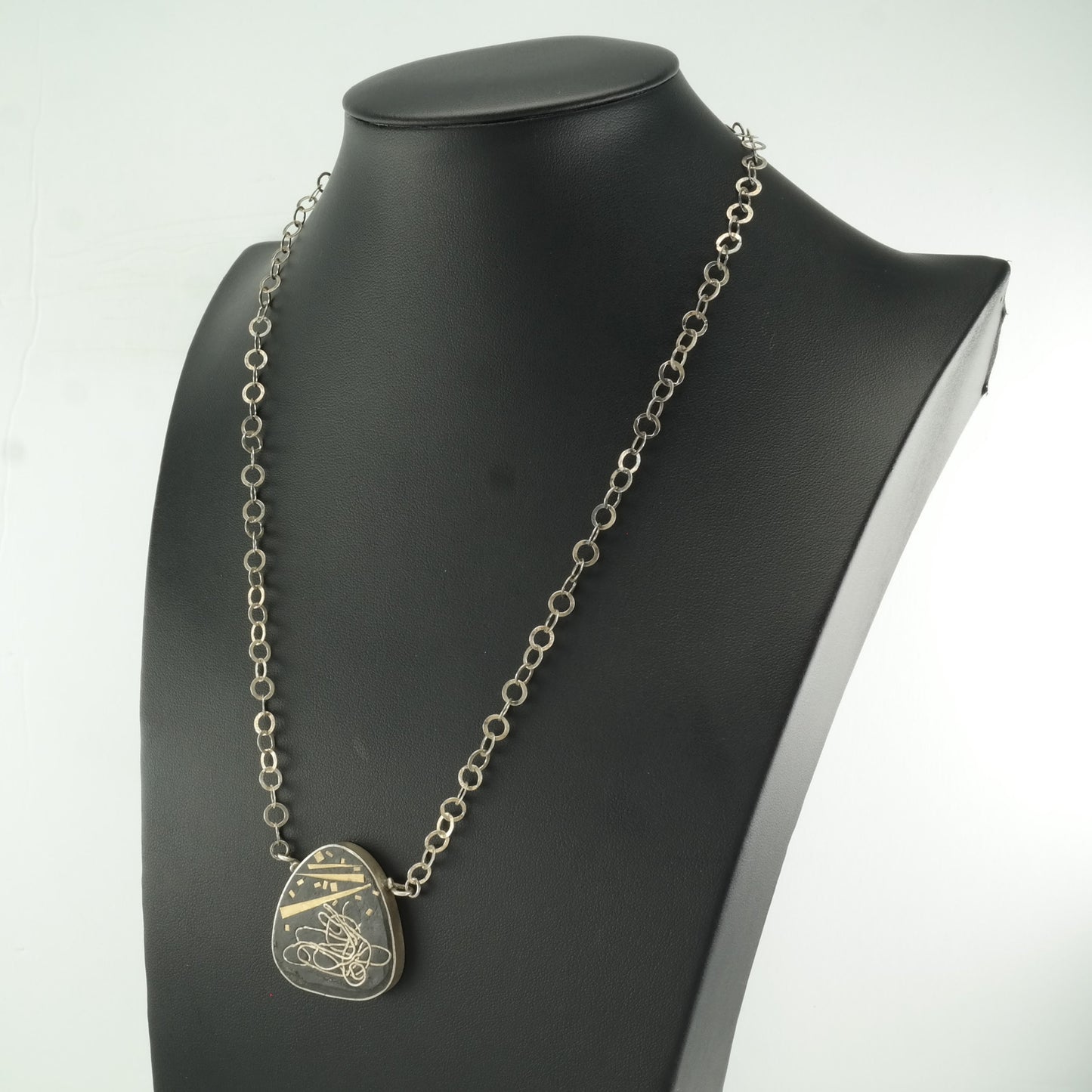 Vintage Studio Sterling Silver Black Inlay Gold Toned Accents Necklace