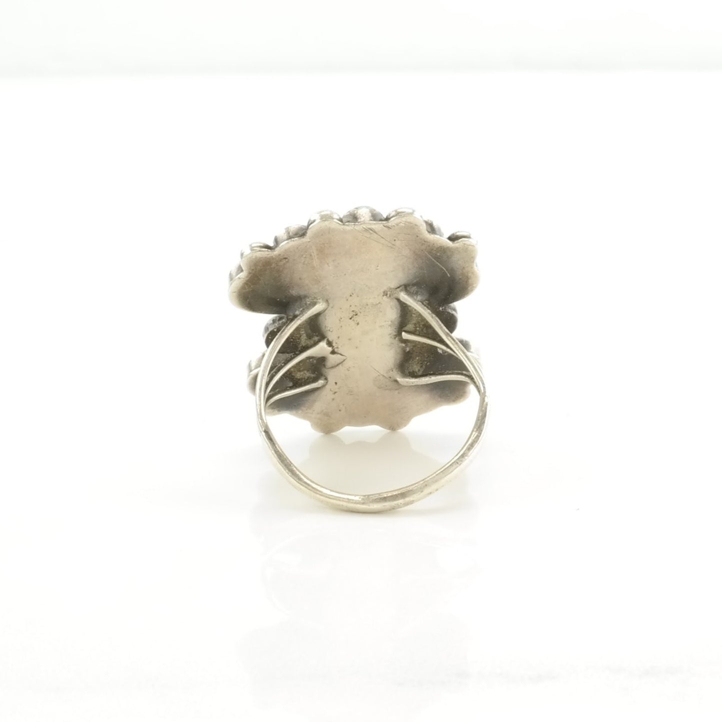 Zuni, Native Silver Ring Turquoise Floral Sterling Blue Sz6 R5132