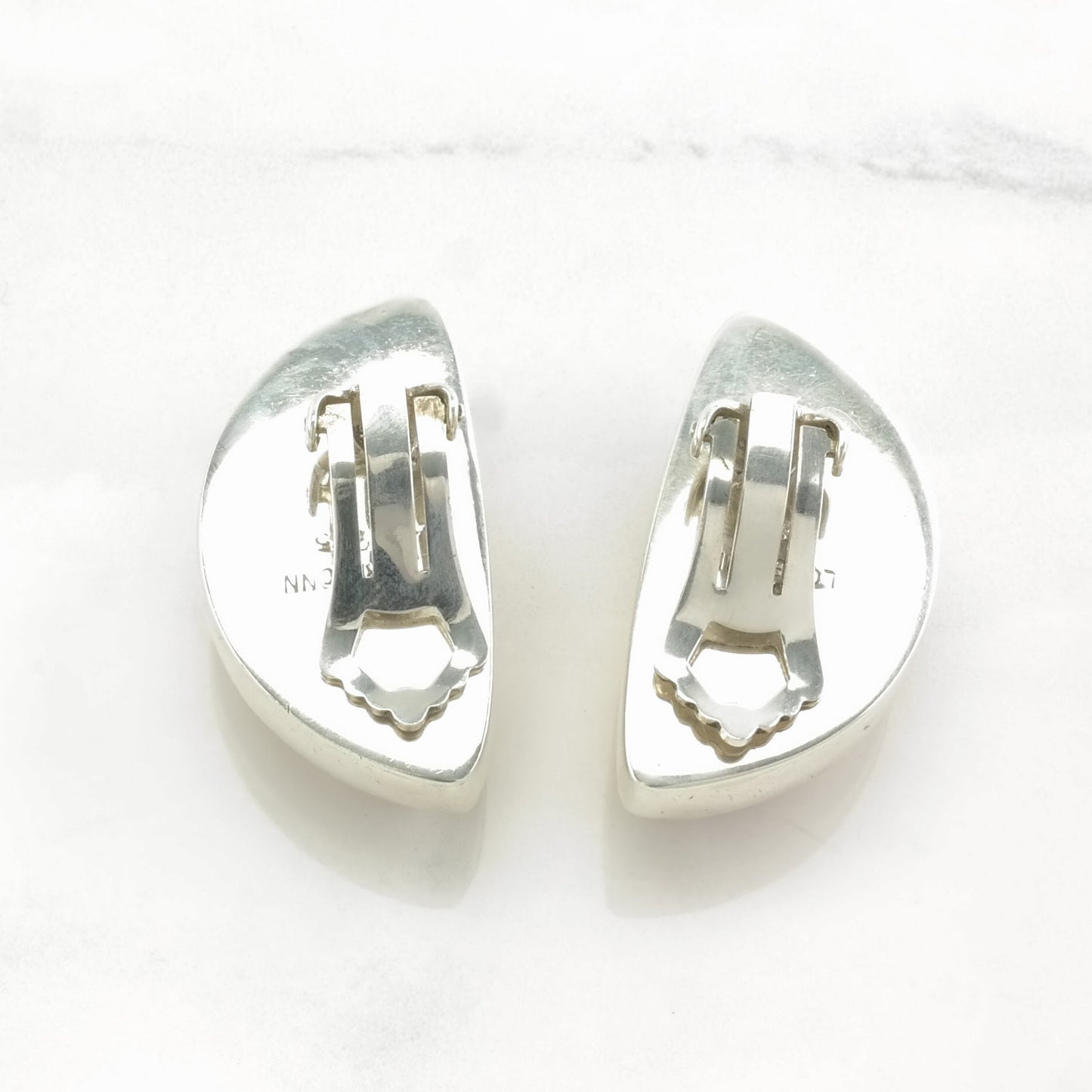 Vintage Sterling Silver Clip On Earrings Lori Bonn Orange Amber Modernist