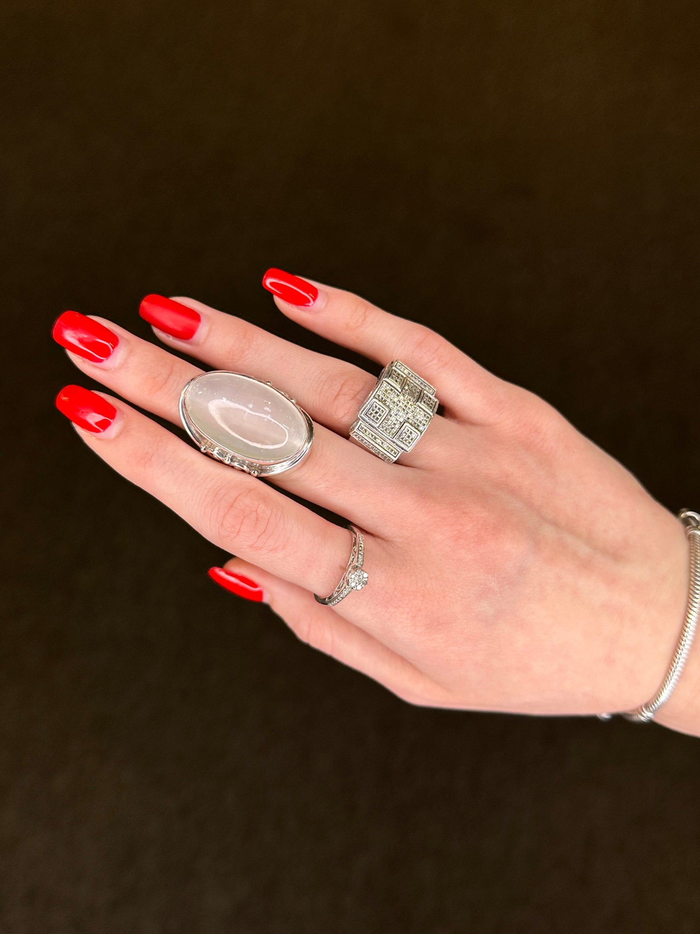 Vintage Sterling Silver Ring Diamond Flower Filigree Size 6 3/4