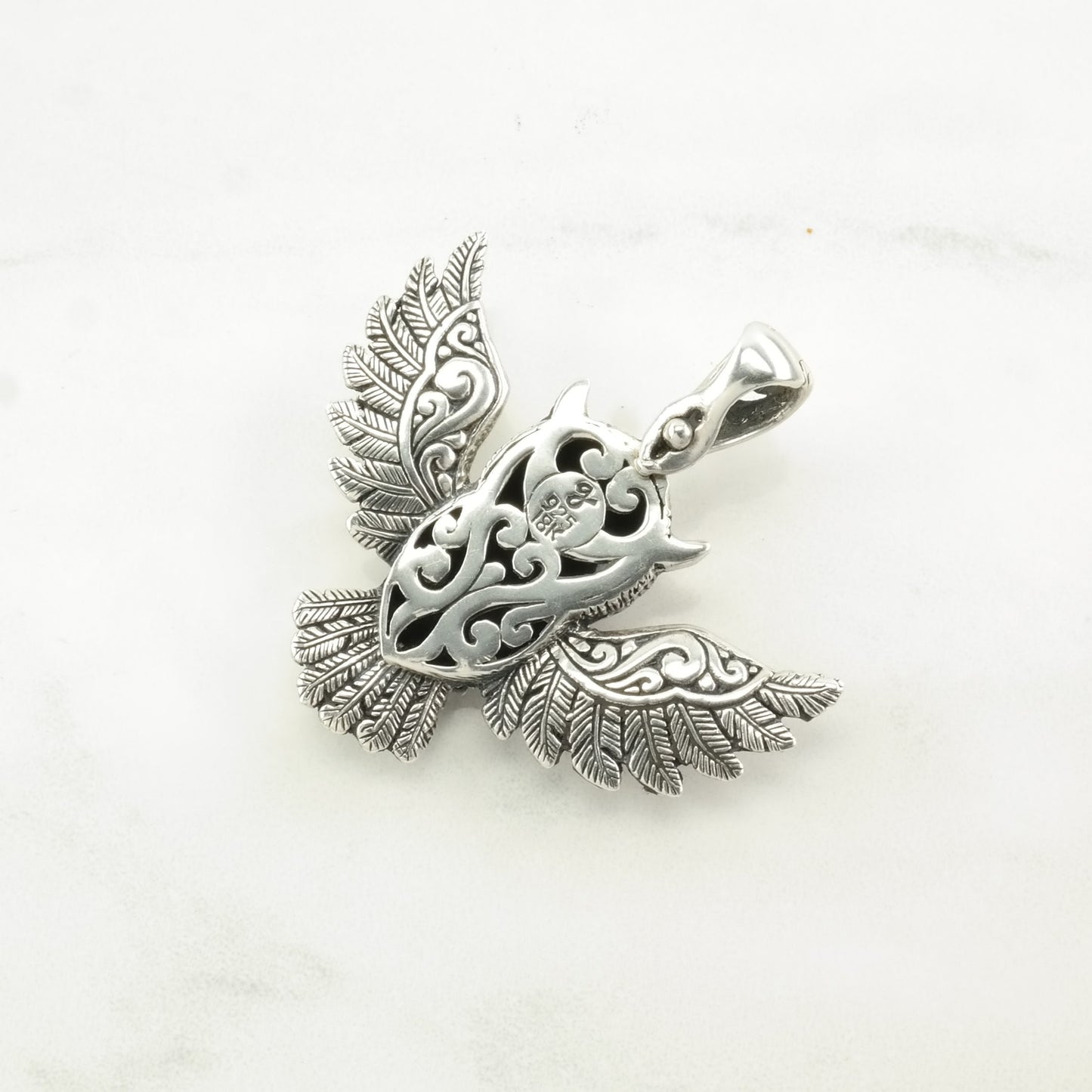 Vintage 18K Gold Accents, Blue Topaz Owl Sterling Silver Pendant