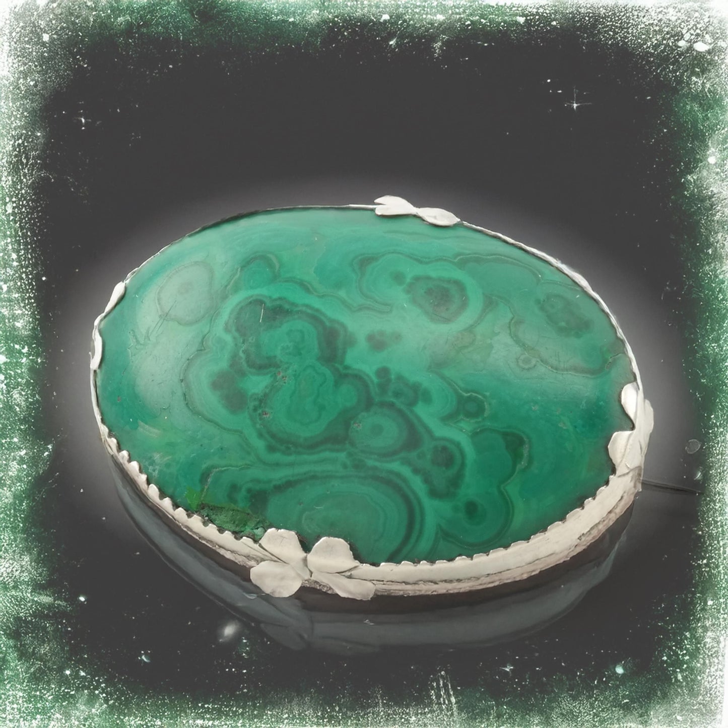 Art Deco Natural Malachite Sterling Silver Brooch B1994