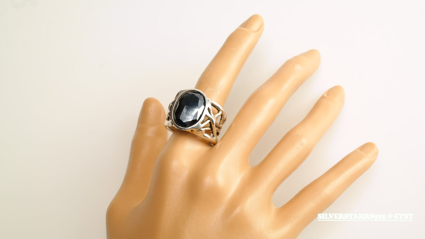 Abstract Sterling Silver Ring Size 11 Black Hematite Vintage