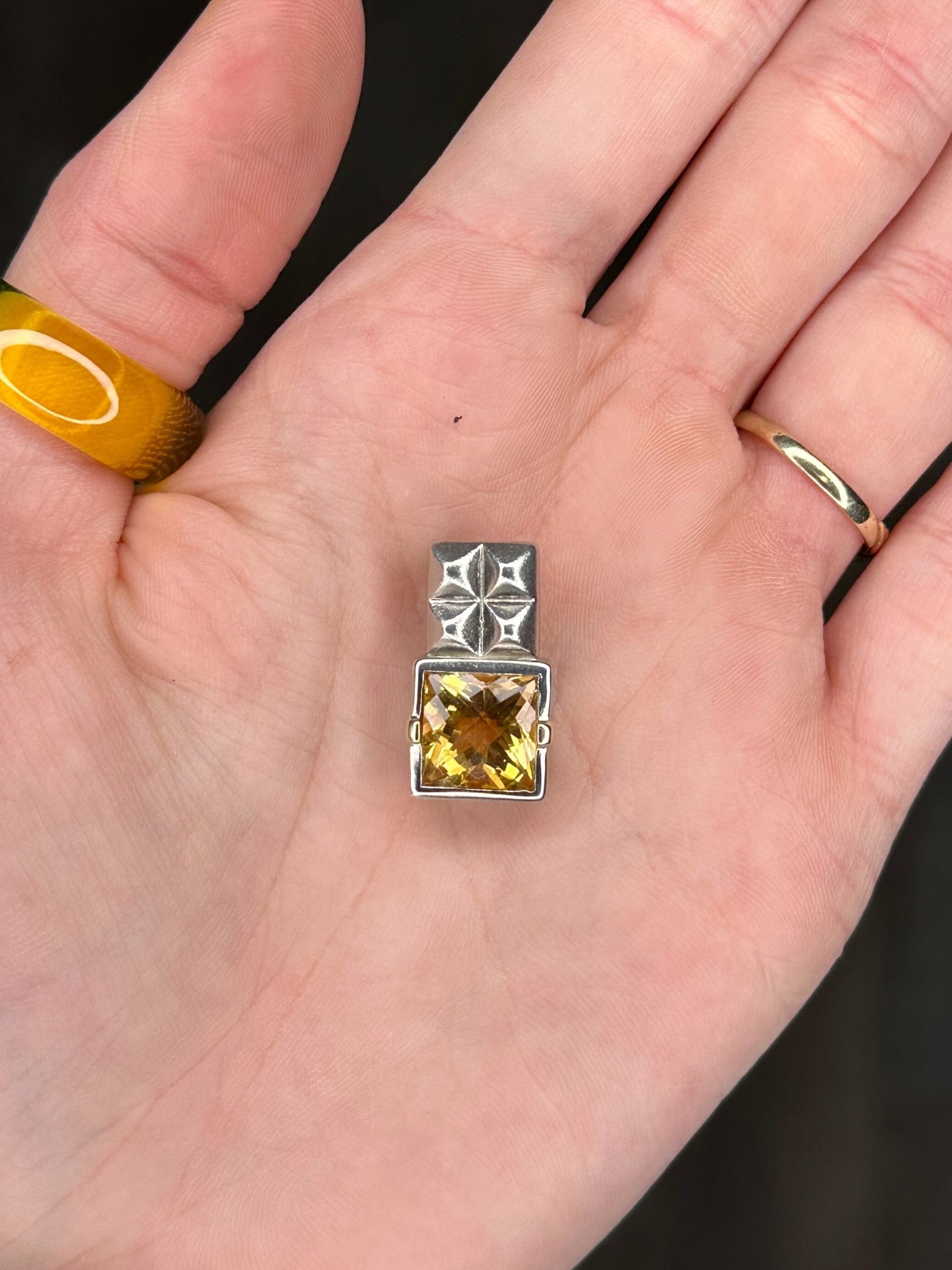 Vintage Citrine 18k Gold Sterling Silver Orange Pendant