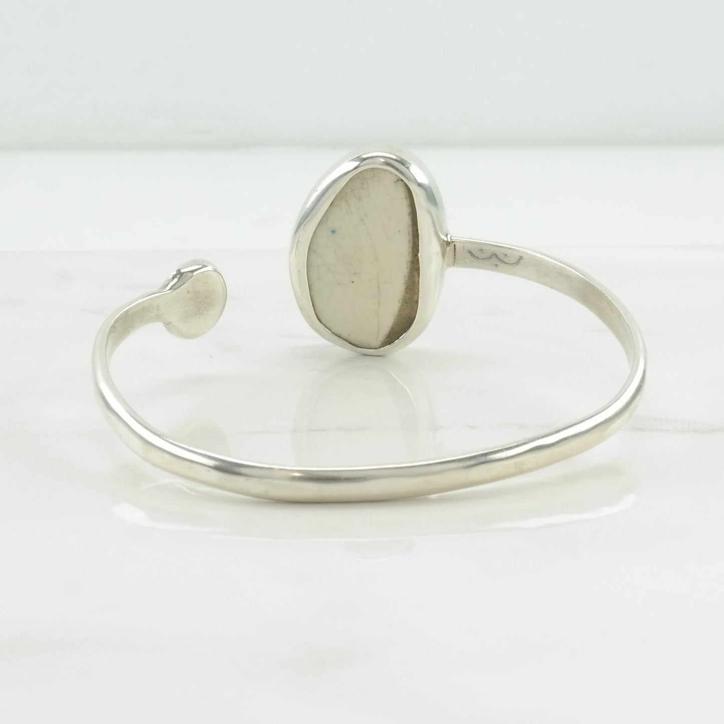 Vintage Sterling Silver Cuff Bracelet Blue, White Porcelain