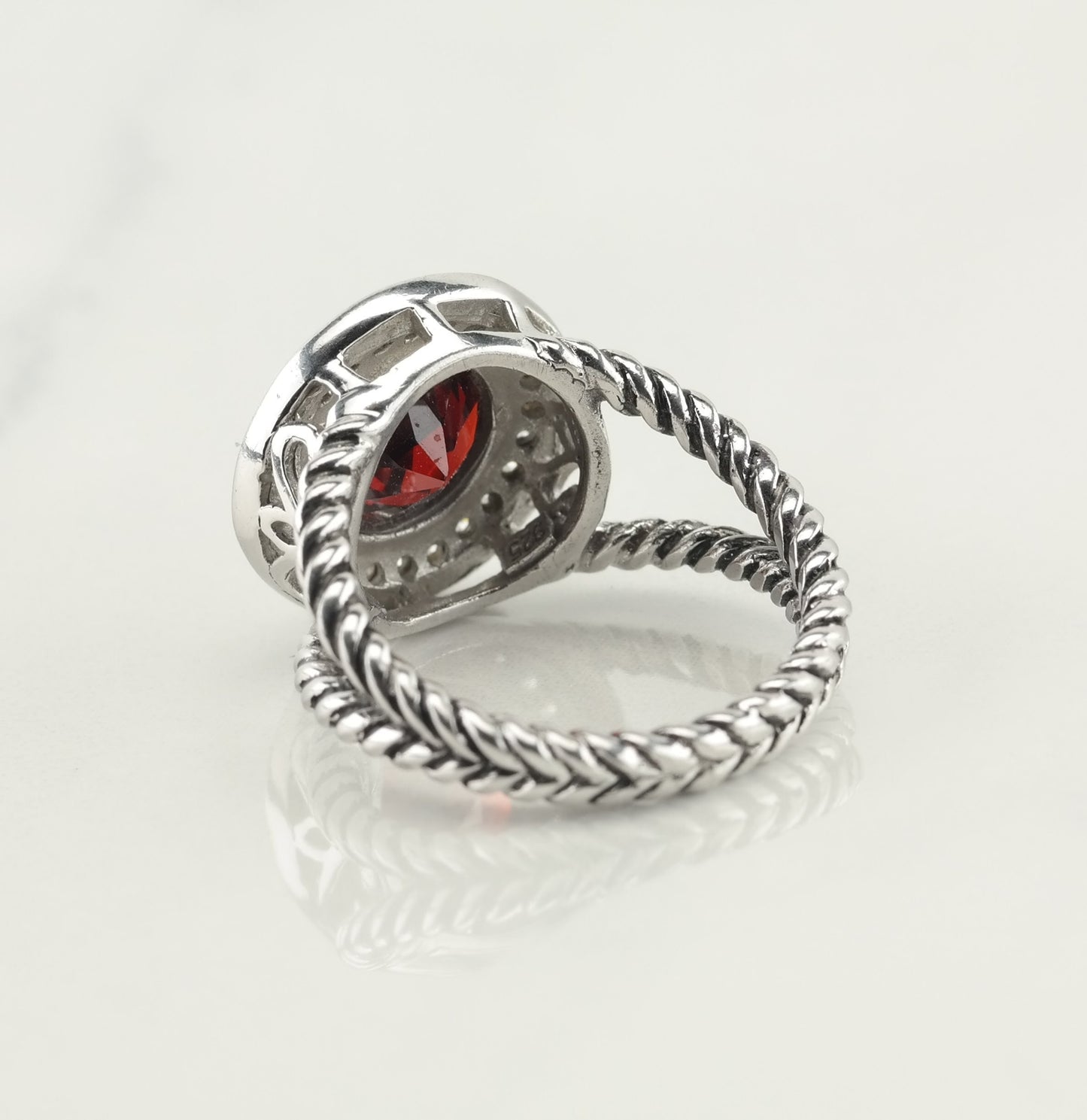 Vintage Sterling Silver Red CZ Ring Size 6