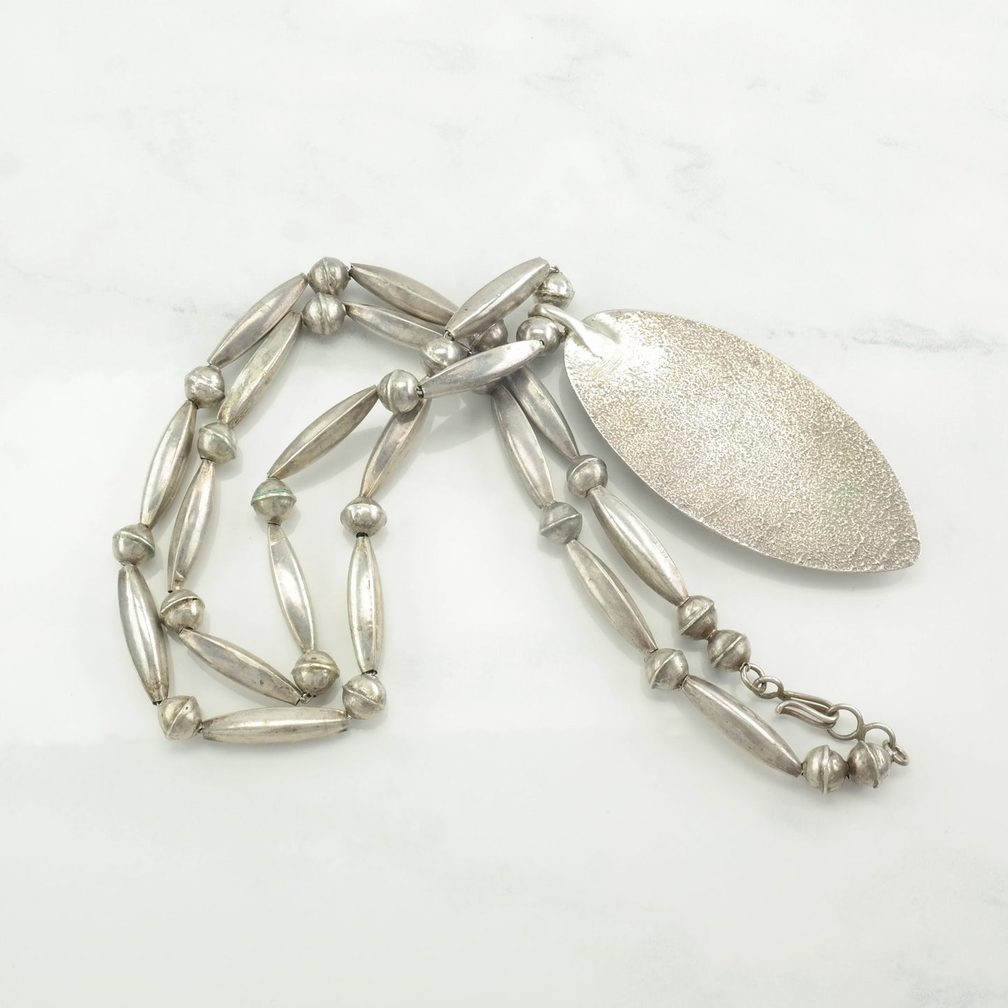 Vintage Native American Sterling Silver Turquoise Beaded Necklace