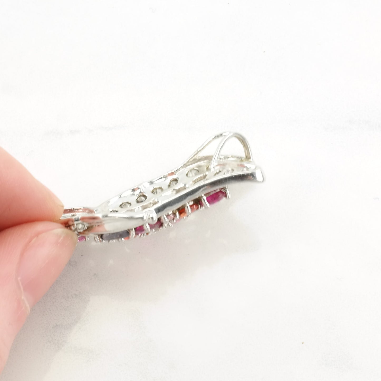 Vintage Sapphire, White Spinel Butterfly Sterling Silver Pendant