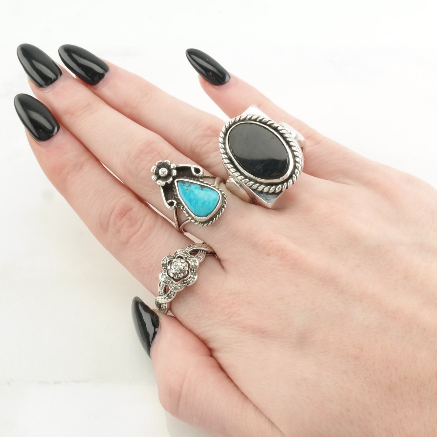 Vintage Andreas Beckmann Silver Ring Onyx Large Sterling Black Size 10