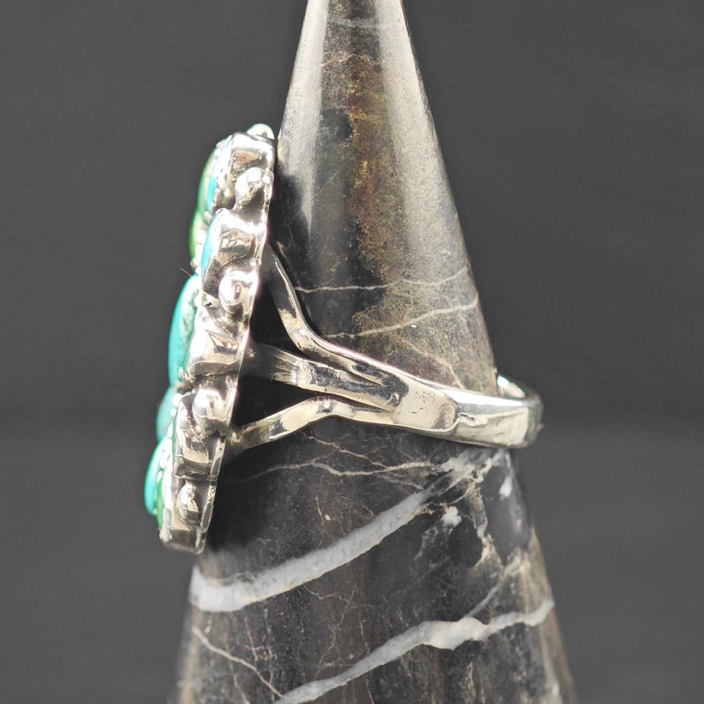Native American Cluster Turquoise Ring Sterling Silver
