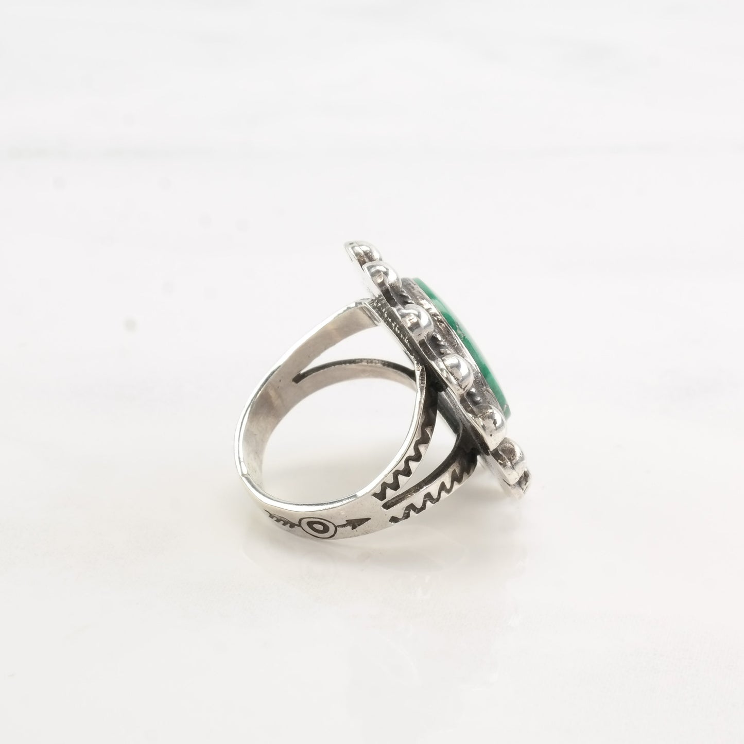 Vintage Fred Harvey Era Silver Ring Turquoise Circle Sun Sterling Size 4 3/4