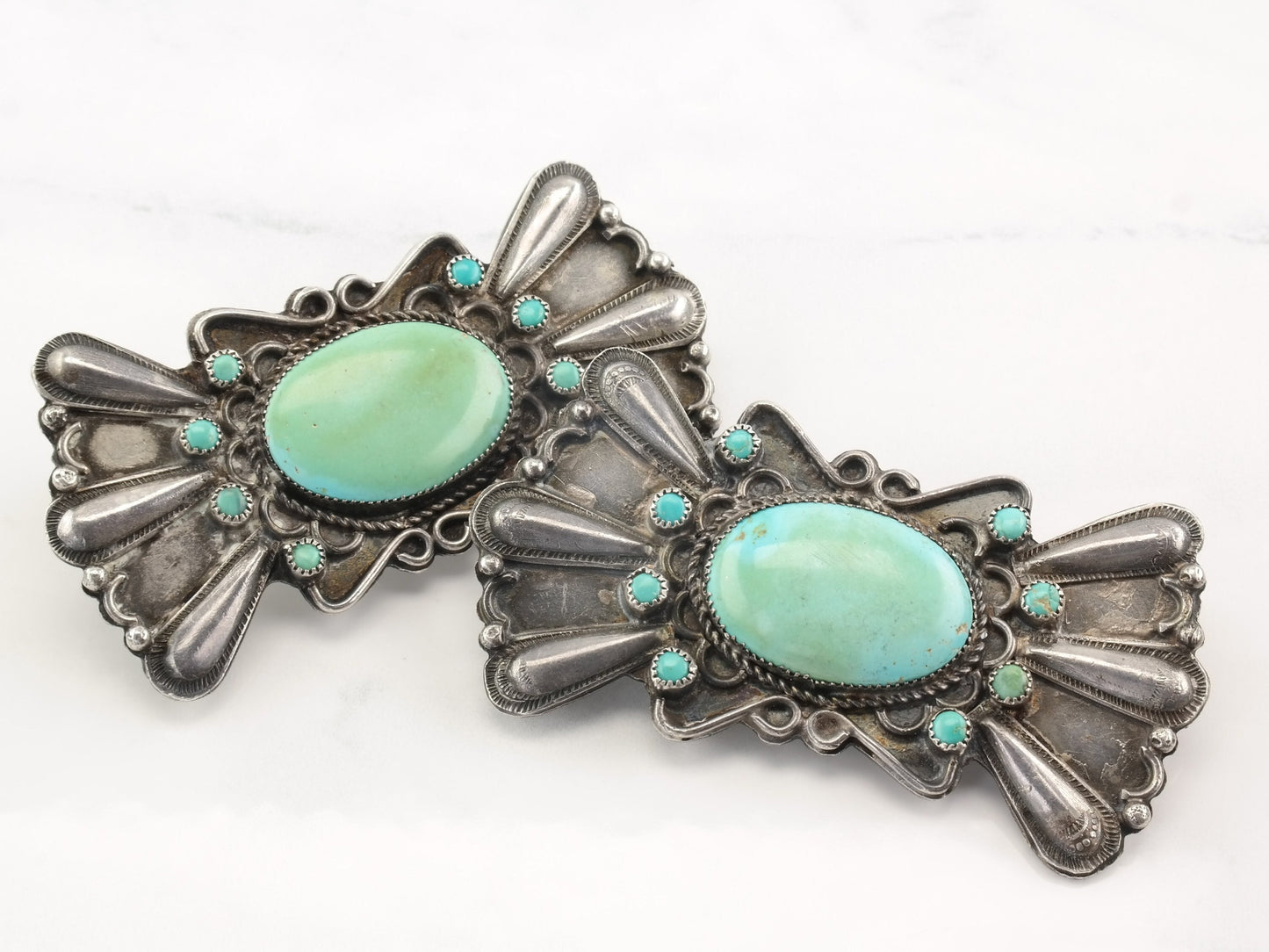 Historic Native American Vintage Sterling Silver Turquoise Hair Accessory