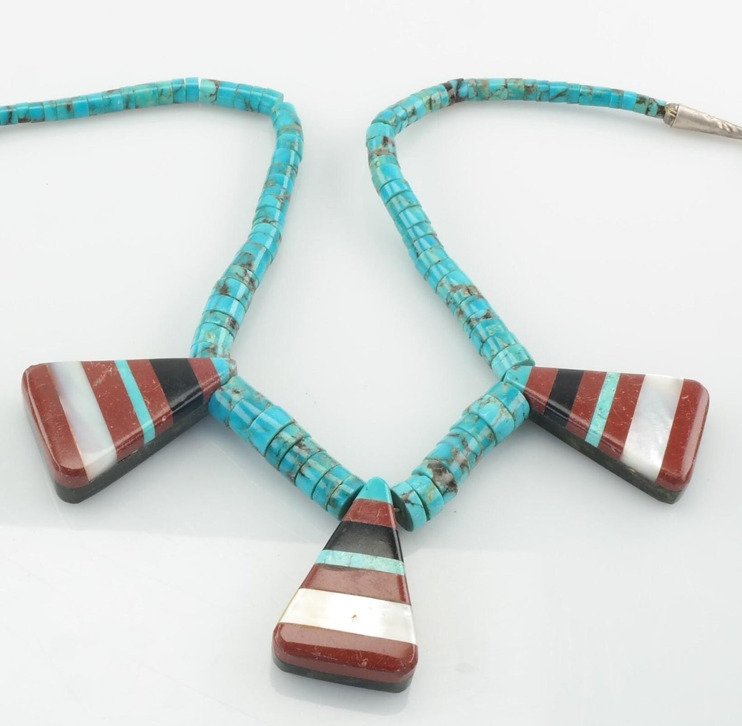 Vintage Native American Sterling Silver Jet Heishi Beads Necklace