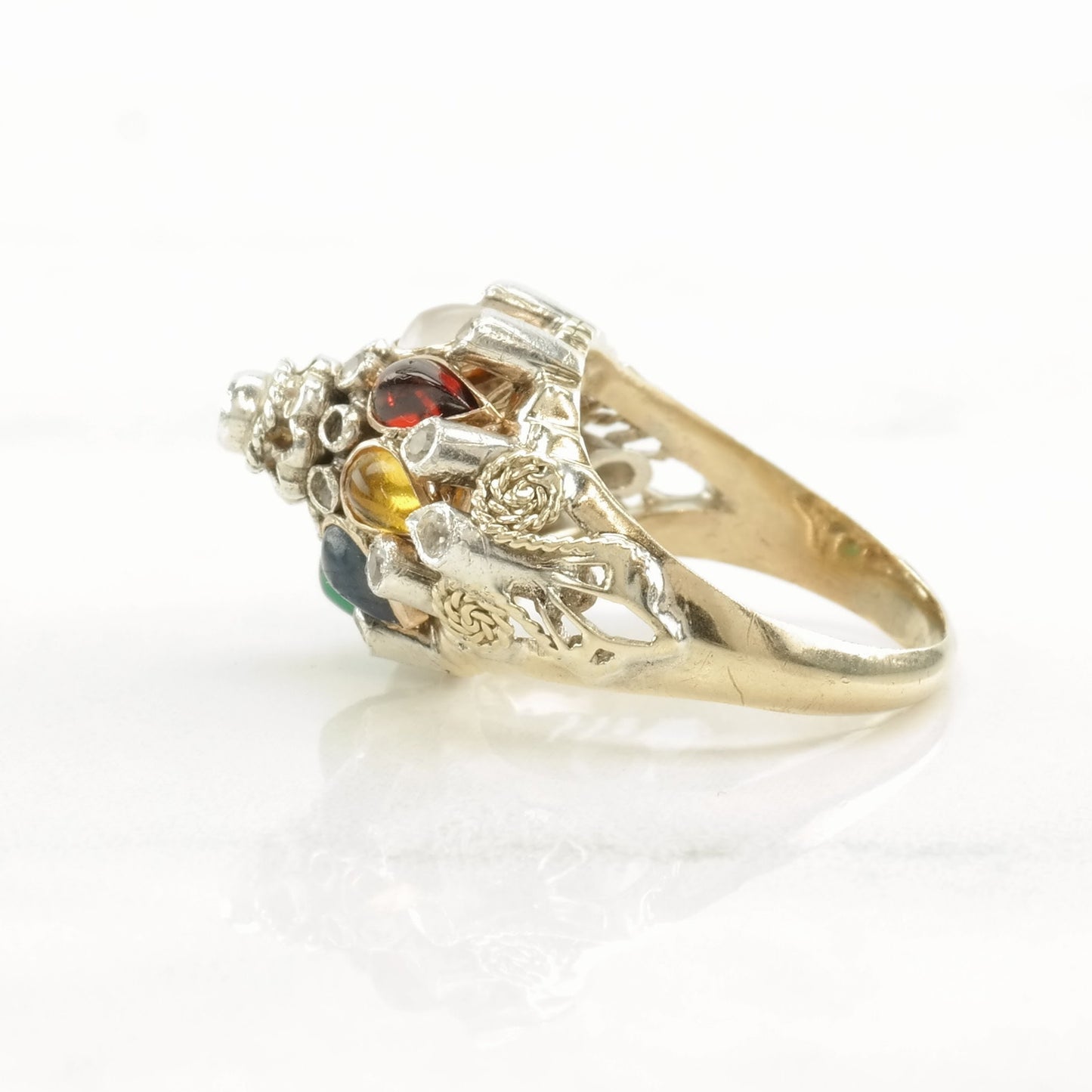 Vintage Sterling Silver Ring Multi Gem Unique Size 5